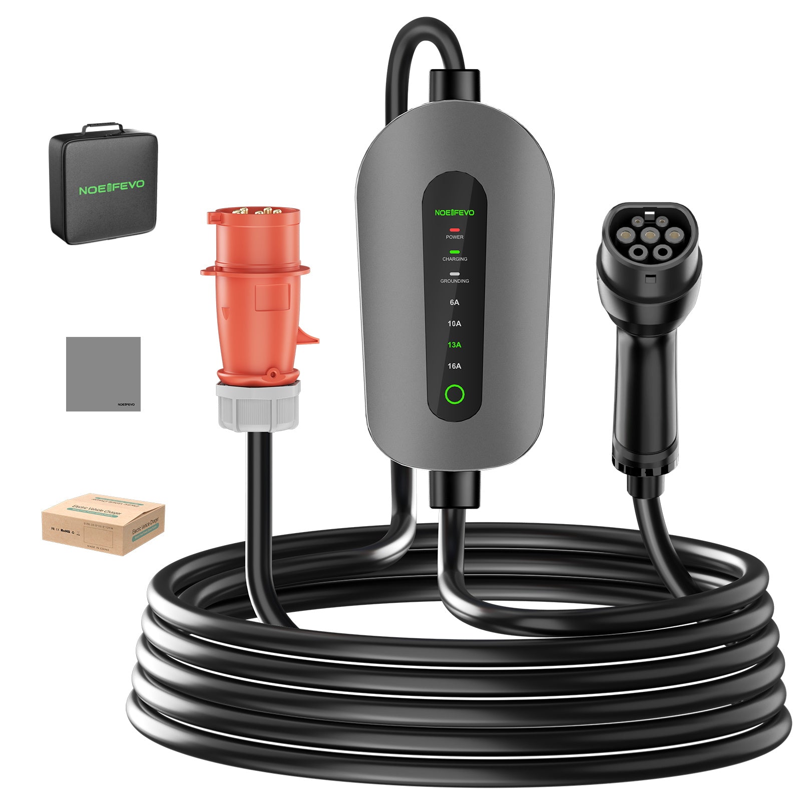 NOEIFEVO F095-3 Cable de carga EV tipo 2 a CEE16A para vehículo eléctrico, caja de pared de 11KW, corriente ajustable de 6A a 16A, 3m/5m/10m
​