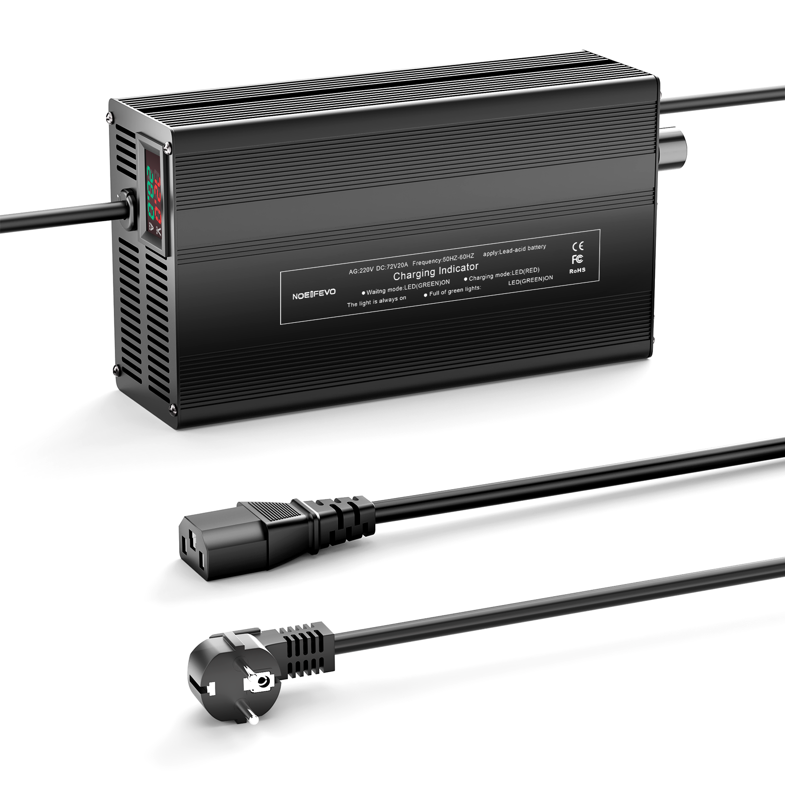 NOEIFEVO 72V 1A-20A Strøm Justerbart Batterioplader til Blysyre Batterier, AGM, Gel, Golfvogn Batterioplader, LED-Display