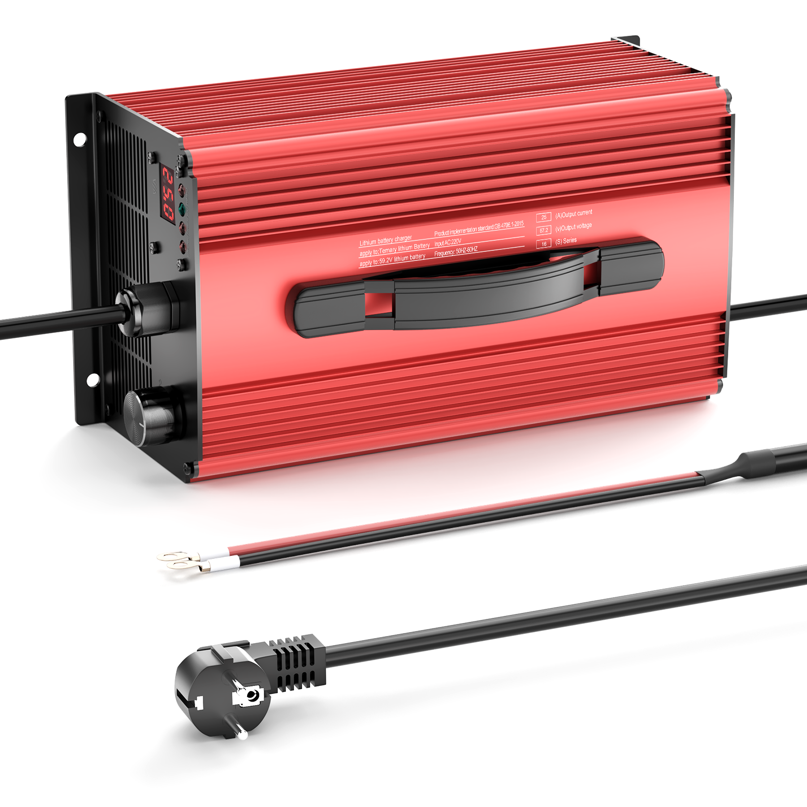 NOEIFEVO 67.2V 25A Lithium-accu oplader voor 59.2V (60V) 16S Lithium-Li-ion-Lipo-accu, LCD-display, instelbare stroom, oplader voor e-bike, scooter, elektrische motorfiets