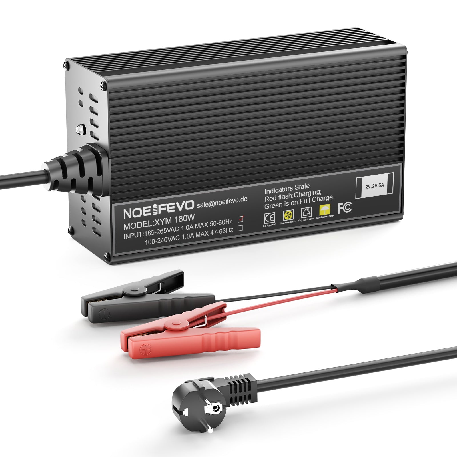 Noeifevo 29,2 V 5 A LiFePO4  Caricabatterie per batteria LiFePO4 24 V 25,6 V, XLR/IEC/XT60/Anderson 50A/M8