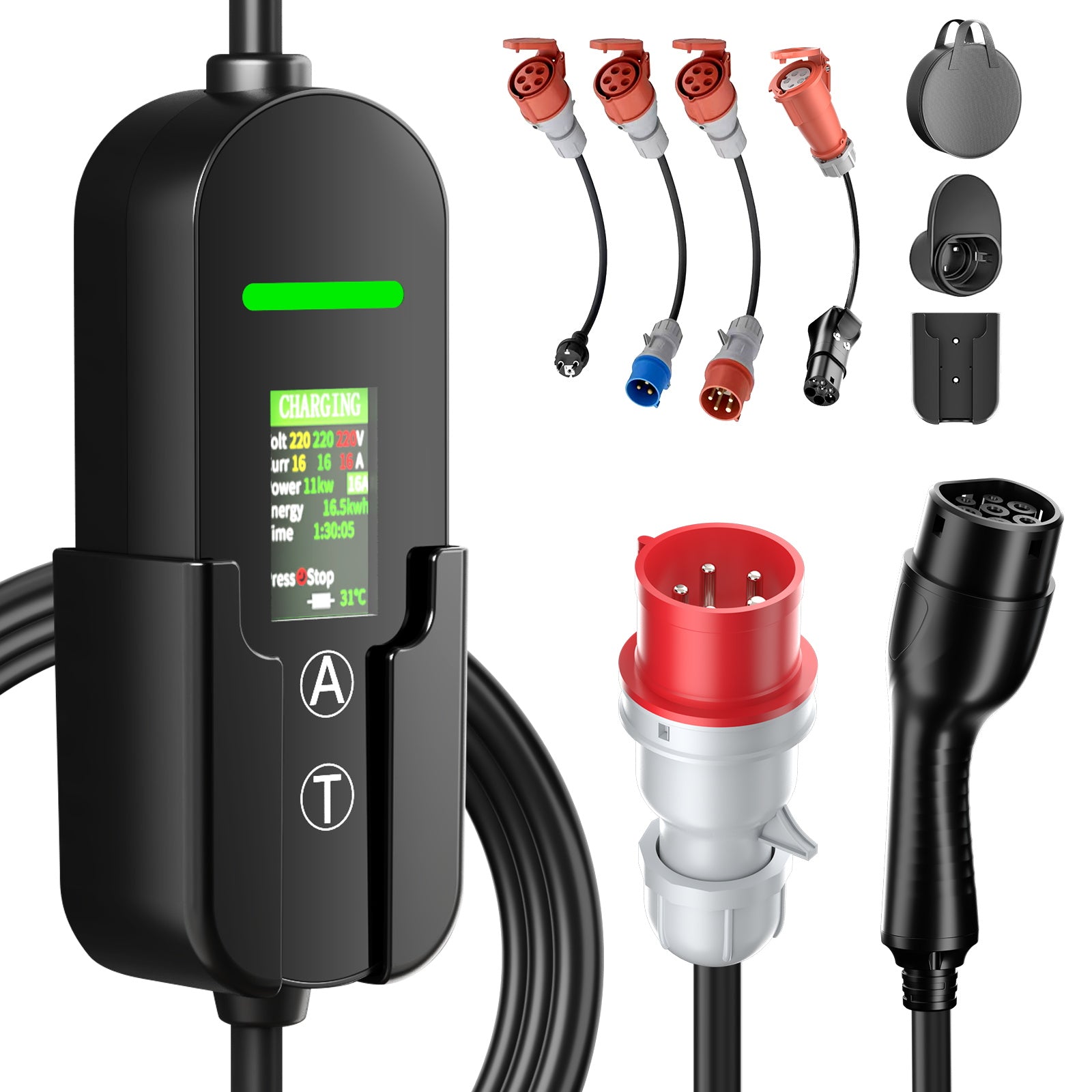 NOEIFEVO Typ2 Mobile Wallbox/Ladestation 11 kW 3-Phasen, 6-16 A Einstellbarer Ladestrom, 1-12 Stunden Verzögerungs-Ladung, CEE 16A auf Typ2 Tragbarer EV-Ladegerät mit 5m Ladekabel, Für alle Typ2 EV & PHEV