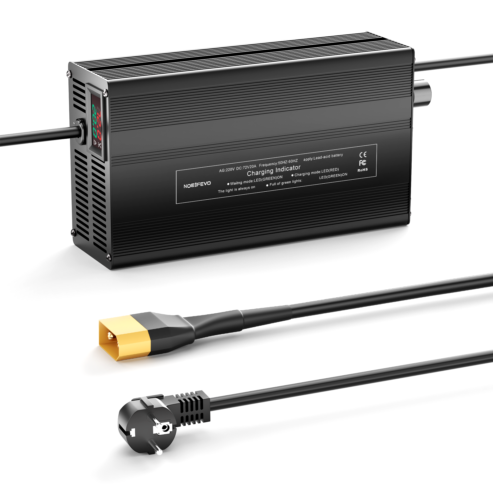 NOEIFEVO 72V 1A-20A Strøm Justerbart Batterioplader til Blysyre Batterier, AGM, Gel, Golfvogn Batterioplader, LED-Display