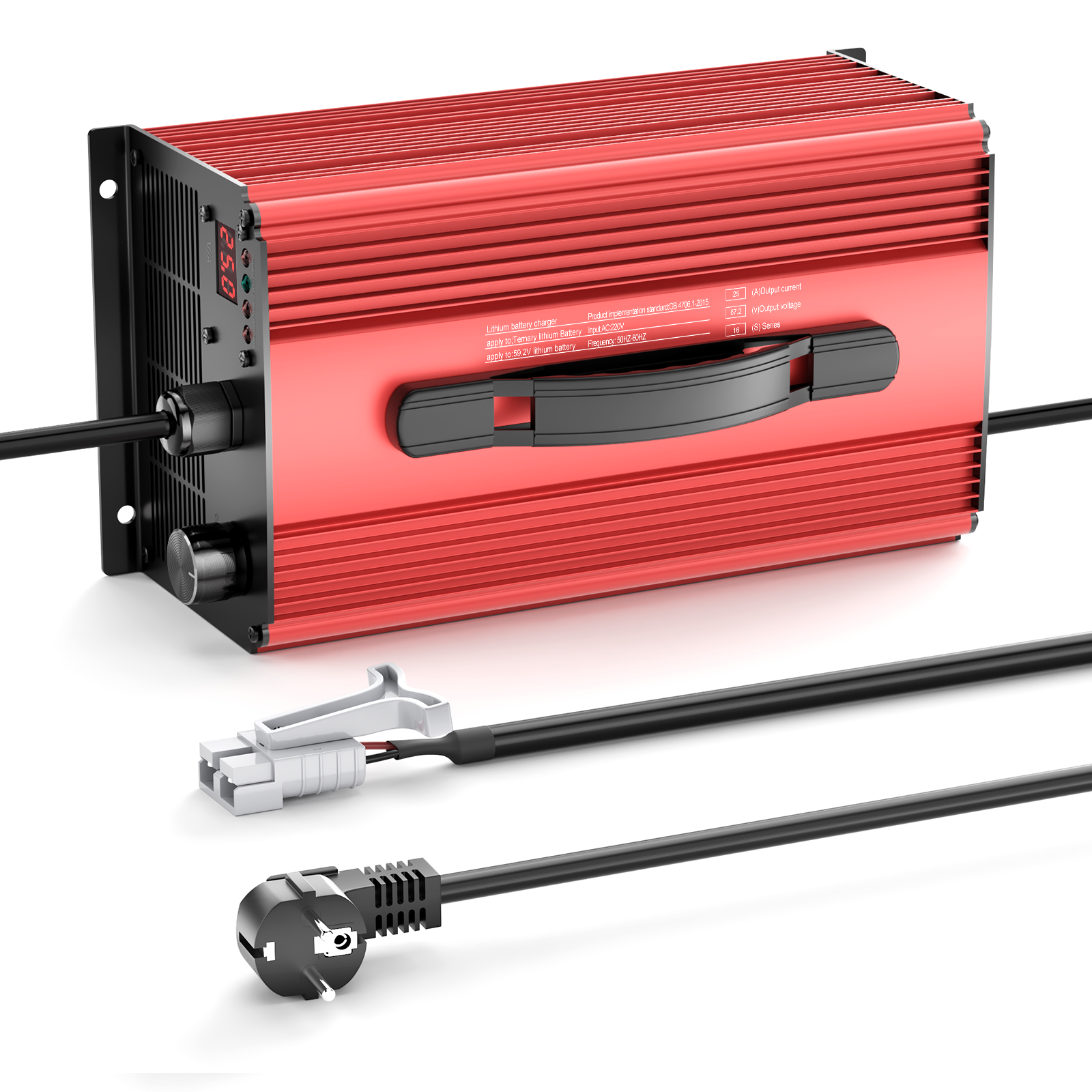 NOEIFEVO 67.2V 25A Lithium-accu oplader voor 59.2V (60V) 16S Lithium-Li-ion-Lipo-accu, LCD-display, instelbare stroom, oplader voor e-bike, scooter, elektrische motorfiets