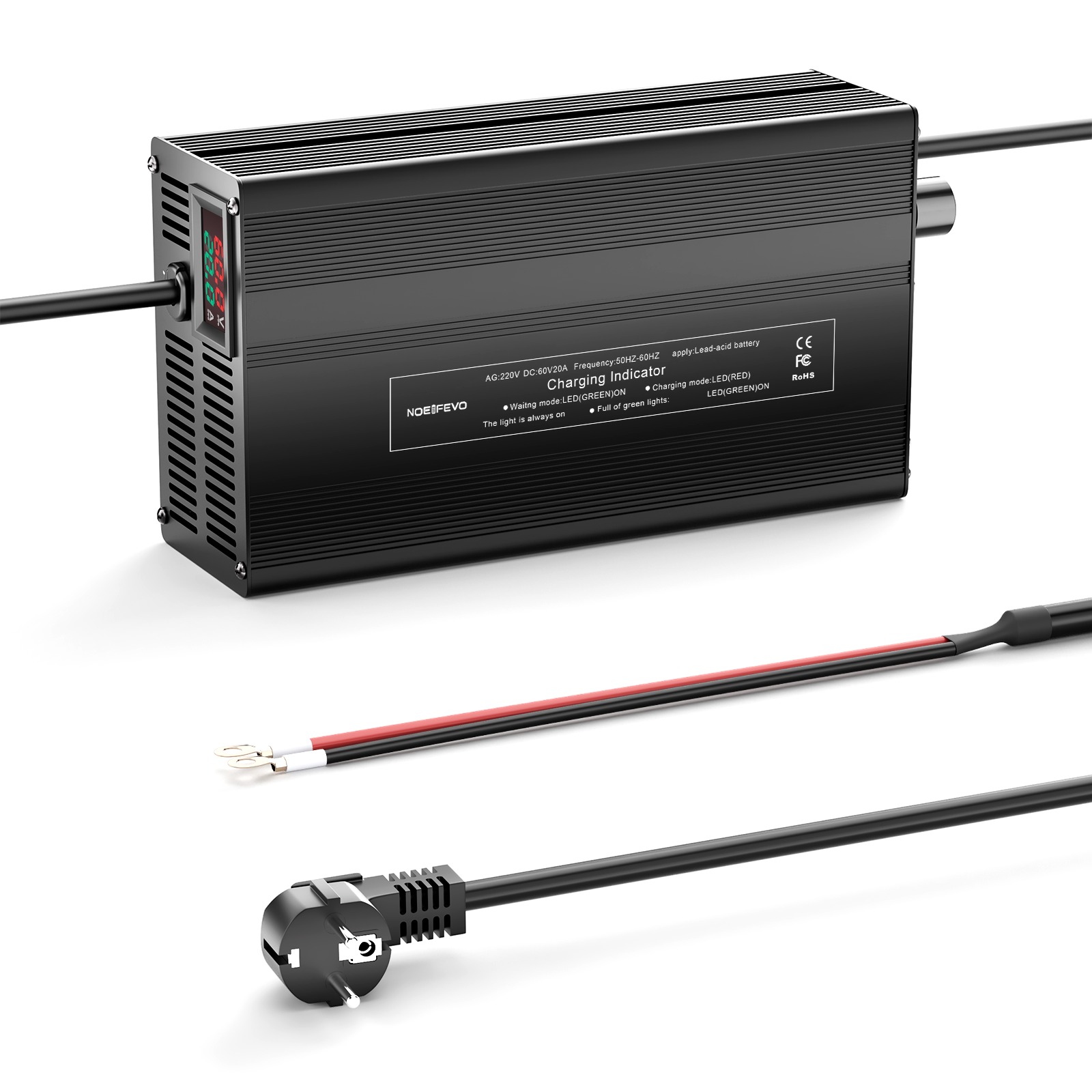 NOEIFEVO 60V 1A-20A Strom Einstellbares Batterieladegerät für Blei-Säure-Batterien, AGM, Gel, Golfwagen-Batterieladegerät, LED-Anzeige