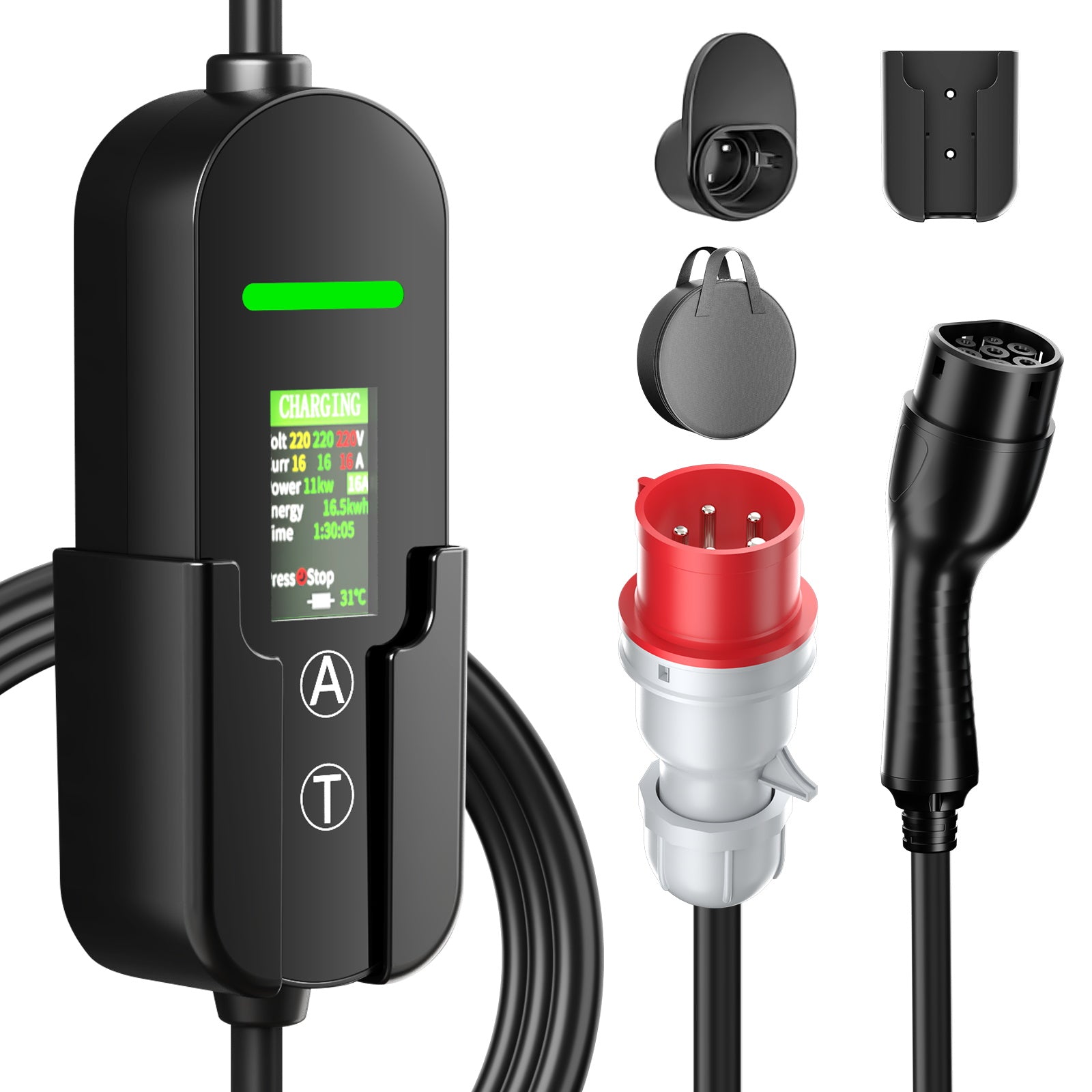 NOEIFEVO Typ2 Mobile Wallbox/Ladestation 11 kW 3-Phasen, 6-16 A Einstellbarer Ladestrom, 1-12 Stunden Verzögerungs-Ladung, CEE 16A auf Typ2 Tragbarer EV-Ladegerät mit 5m Ladekabel, Für alle Typ2 EV & PHEV