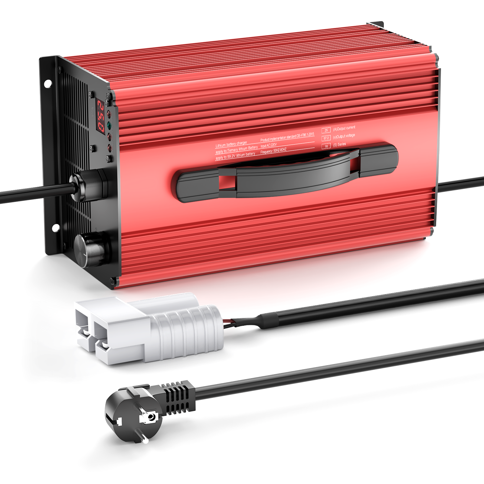NOEIFEVO 67.2V 25A Lithium-accu oplader voor 59.2V (60V) 16S Lithium-Li-ion-Lipo-accu, LCD-display, instelbare stroom, oplader voor e-bike, scooter, elektrische motorfiets