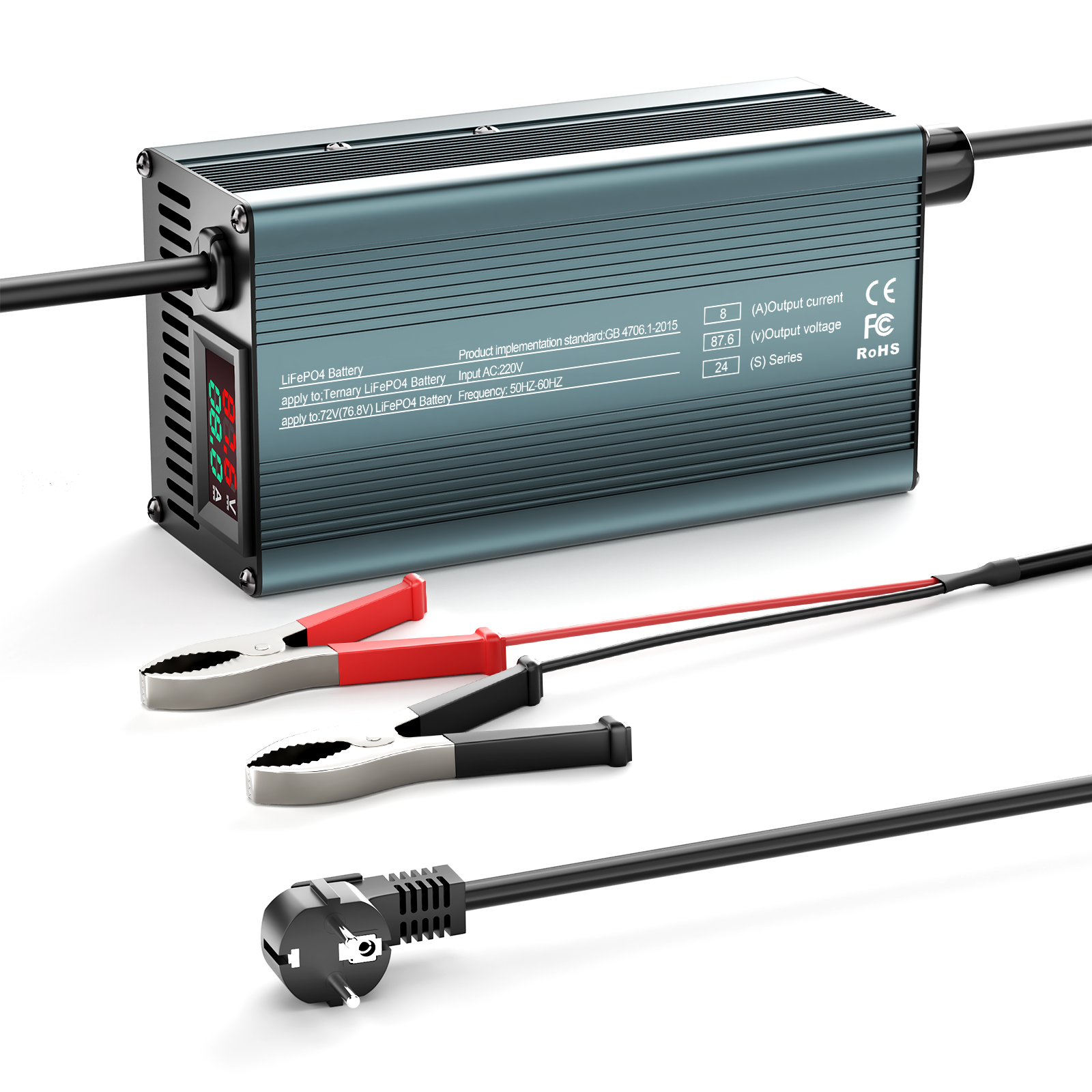 NOEIFEVO 87.6V 8A Lithium-LiFePO4-batterilader til 76.8V 24S LiFePO4-batteri, LCD-display, justerbar strøm, oplader til golfbiler, trollingmotorer, både og campingvogne