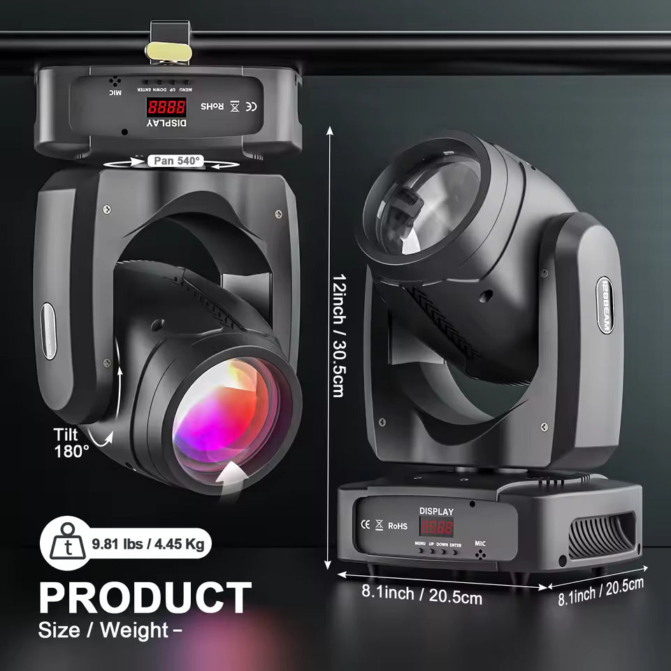 200W LED Beam pohyblivá hlava, 18prizmatický barevný projektor pro jevištní osvětlení, efektový projektor pro bary, narozeninové oslavy, kluby, KTV, koncerty a divadla