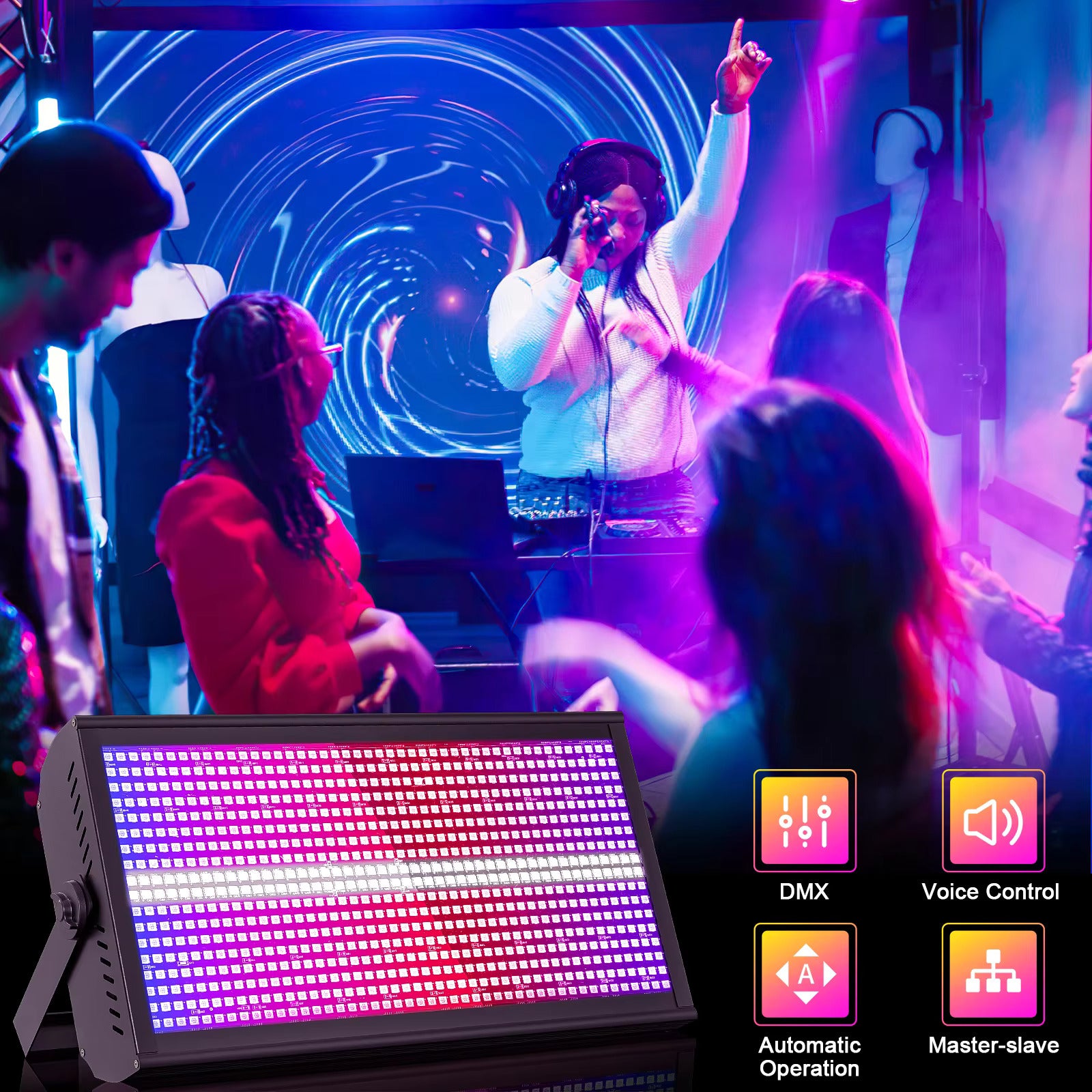200W LED RGBW 48+8-Segment-Stroboskoplichter DMX512 Wash Bühnenlicht Uplight DJ-Lichter für Partys, Discos, Hochzeiten, Bars und KTVs