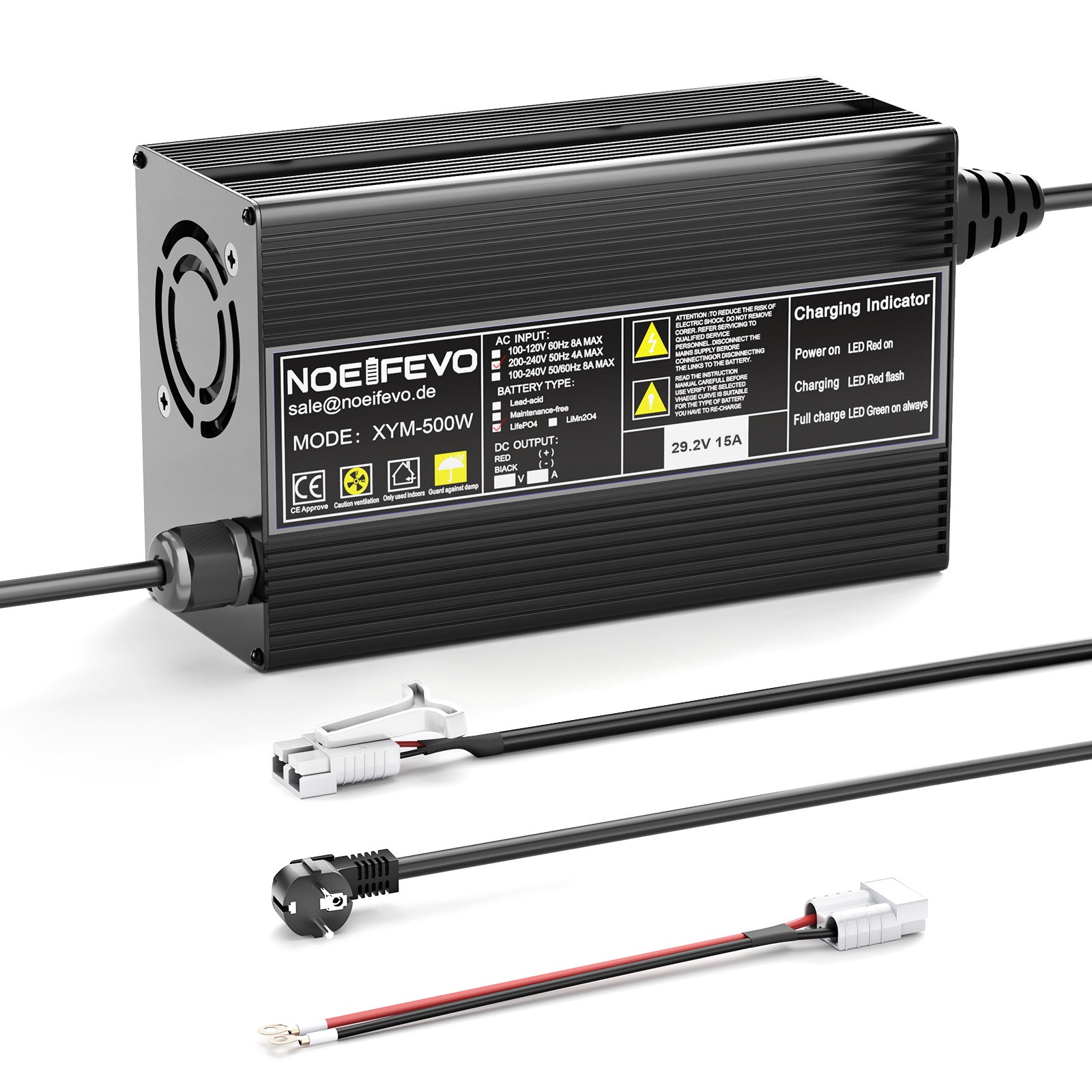 Noeifevo 29.2V 15A LiFePO4 Caricabatteria per 24V 25.6V LiFePO4 Batteria