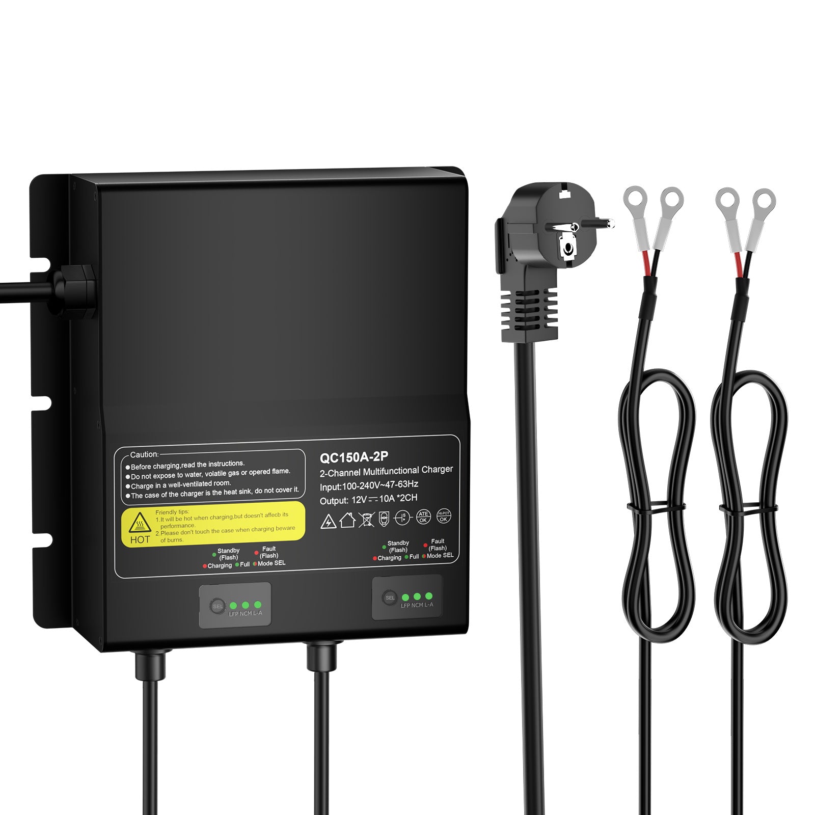 NOEIFEVO 12V 20A 2-bankový (10A/banka) univerzální nabíječ baterií, 12V vodotěsná nabíječka LiFePO4 lithium-olověných baterií pro obytný vůz, loď, motocykl, sekačku, trollingový motor a olověnou baterii