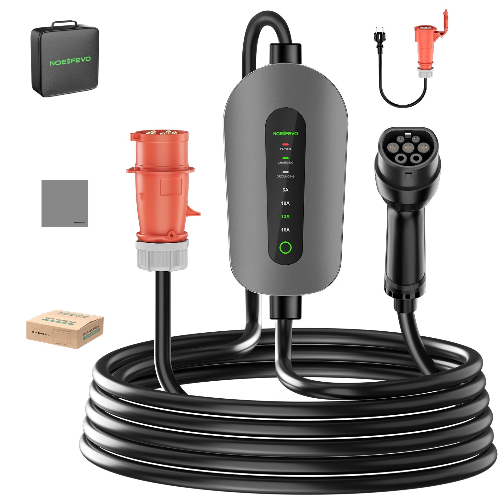 NOEIFEVO F095-3 Cable de carga EV tipo 2 a CEE16A para vehículo eléctrico, caja de pared de 11KW, corriente ajustable de 6A a 16A, 3m/5m/10m
​