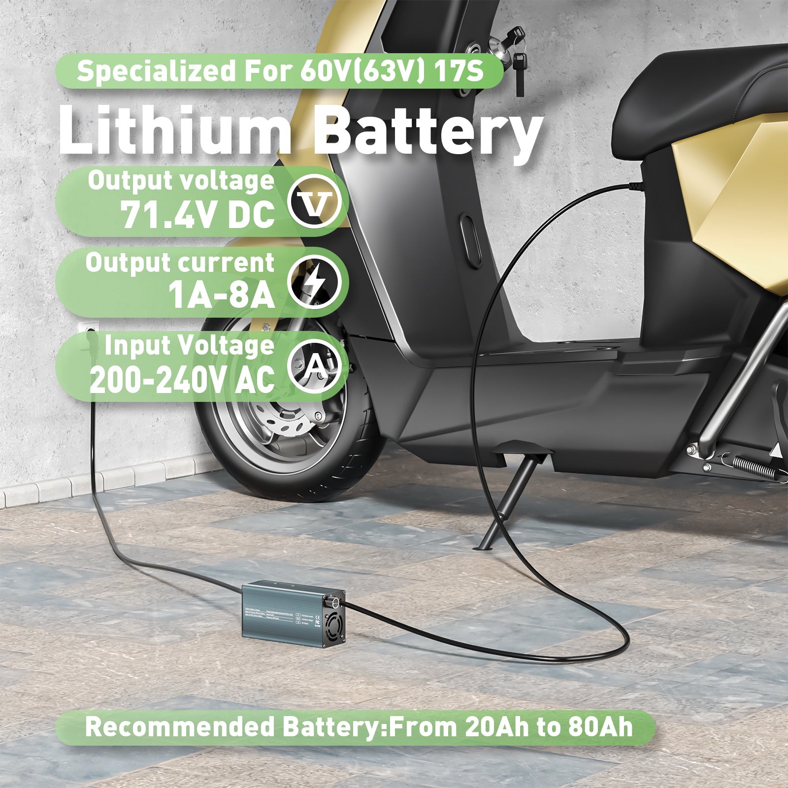 NOEIFEVO 71.4V 8A 17S Lithium-Batterieladegerät für 17S 62.9V Li-Ionen-Batterien, Strom Einstellung 1-8A, langsames Laden und schnelles Laden (MLC1300)