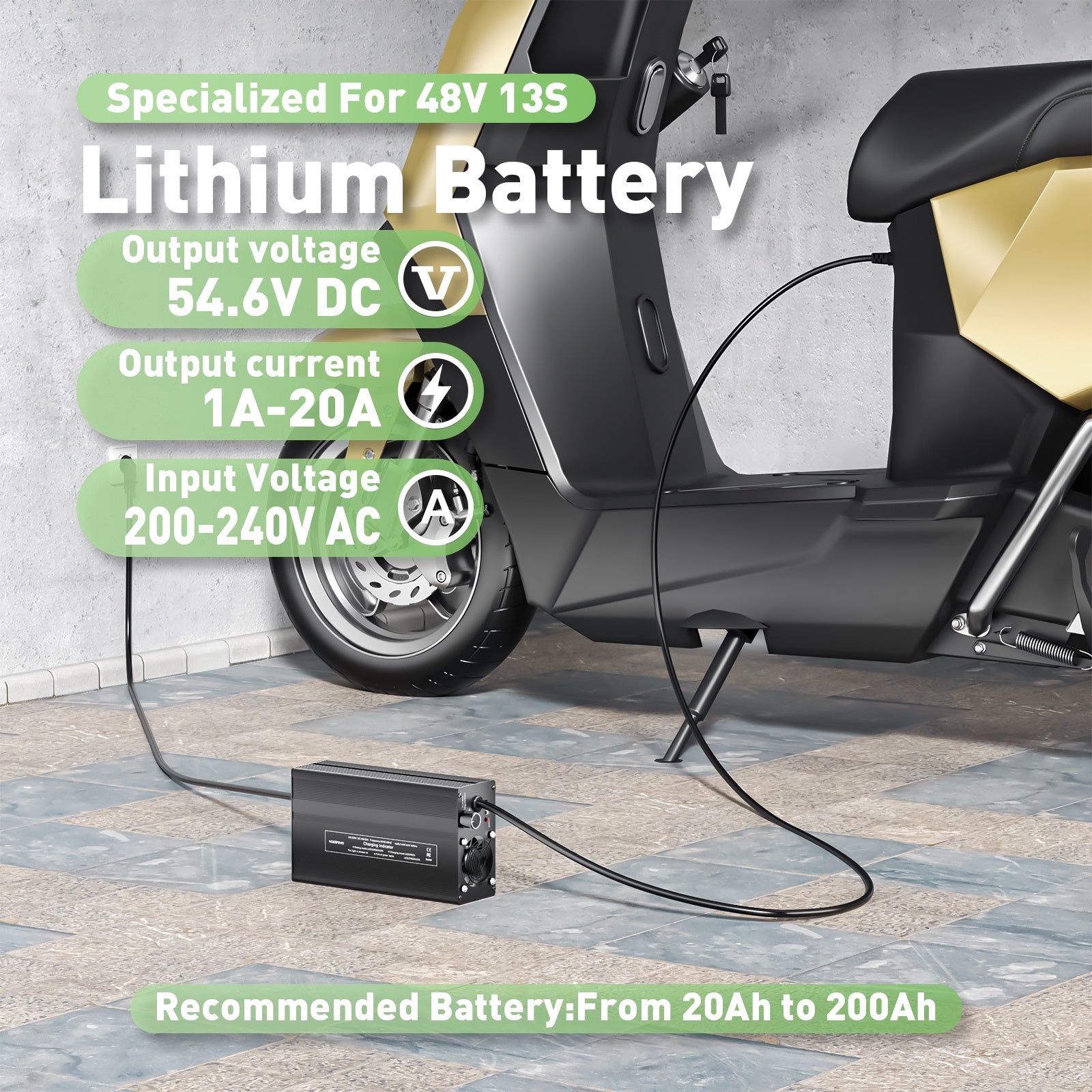 NOEIFEVO 54,6V 20A Lithium-batterilader til 48V 13S Lithium-Li-Ion-Lipo-batteri, LCD-skærm, justerbar strøm, lader til E-bike, scooter, elektrisk motorcykel