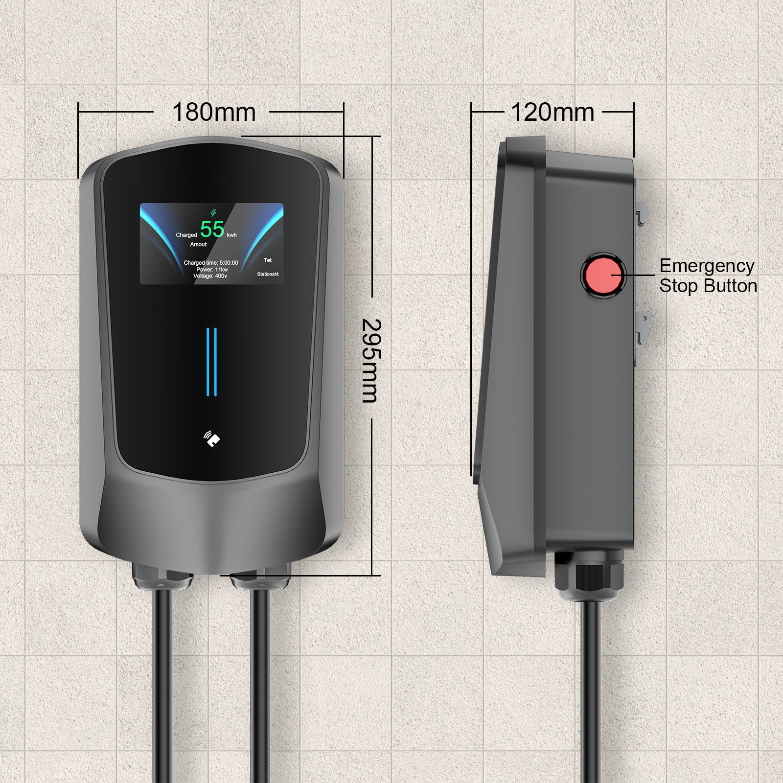 Noeifevo Q6 7KW 11KW 22KW EV wallbox laadstation, 5M snellaadkabel waterdicht, WiFi optioneel
​