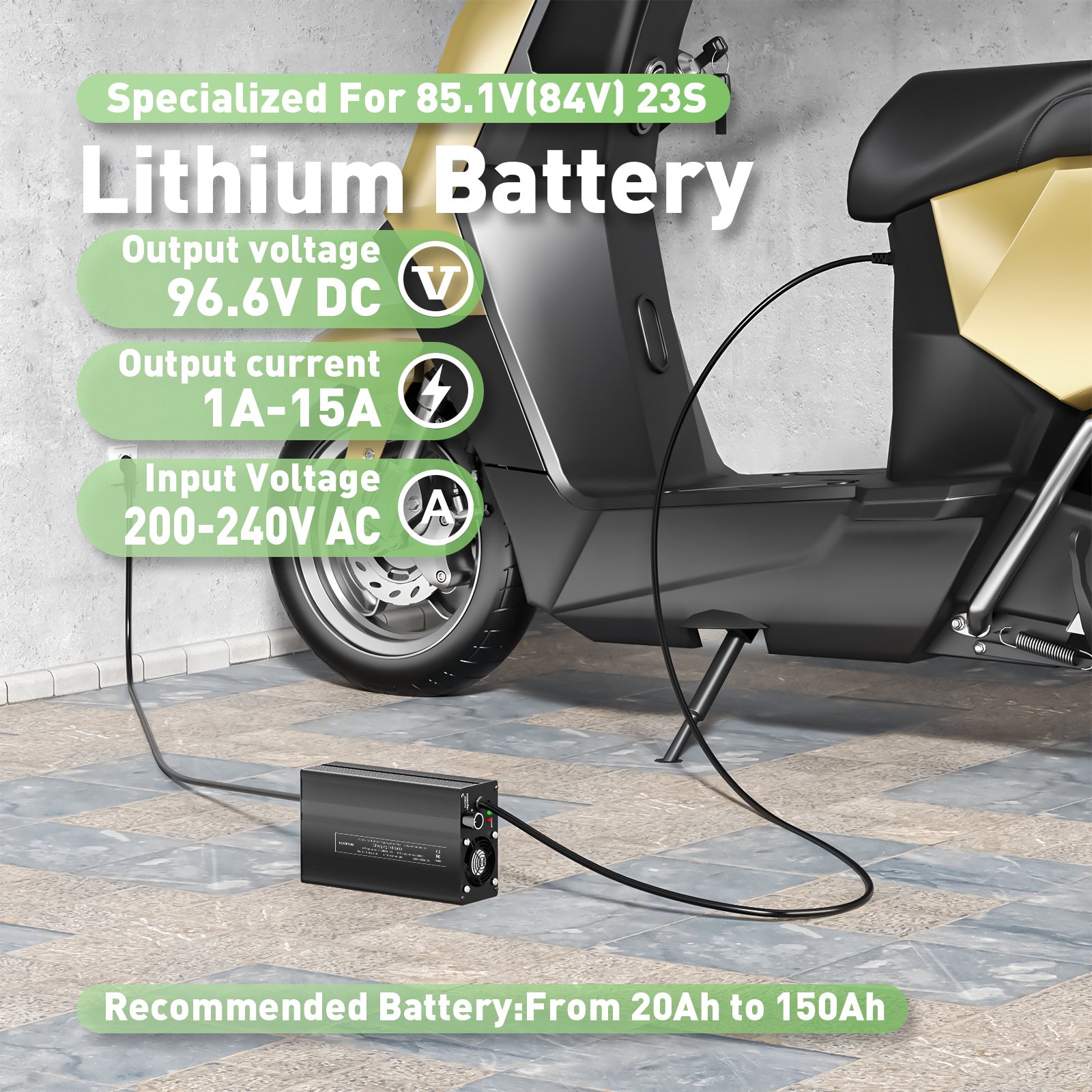 Caricabatterie per batterie al litio NOEIFEVO 96.6V 1A-15A per batteria al litio Li-Ion-LiPo 85.1V (84V) 23S, con display LCD, corrente regolabile