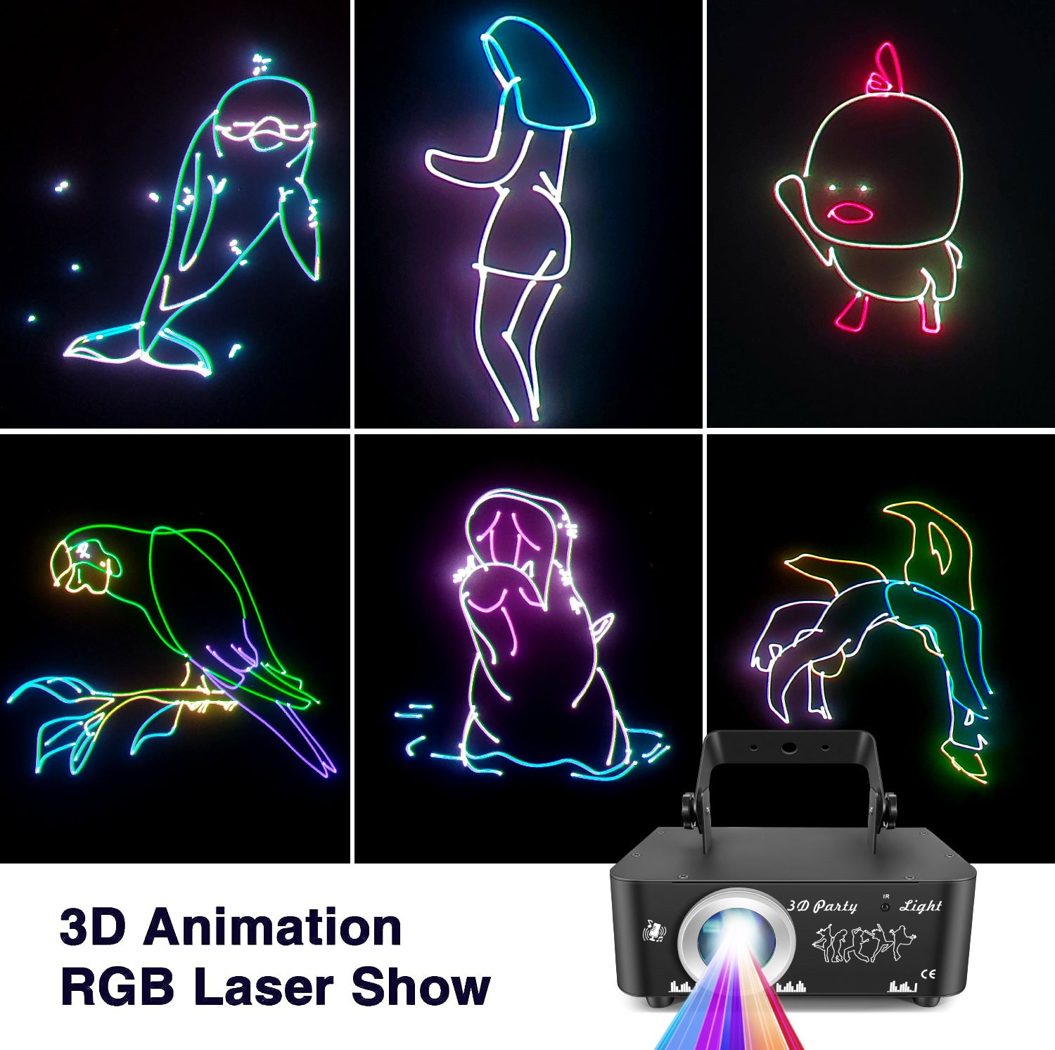 DJ Discolicht Partylicht, 3D RGB Animation Disco Licht mit Fernbedienung, Party Lichter mit DMX, Musik Sound Activated Beam Effekt Bühnenlicht für Party Festival Club Bühne Beleuchtung Show