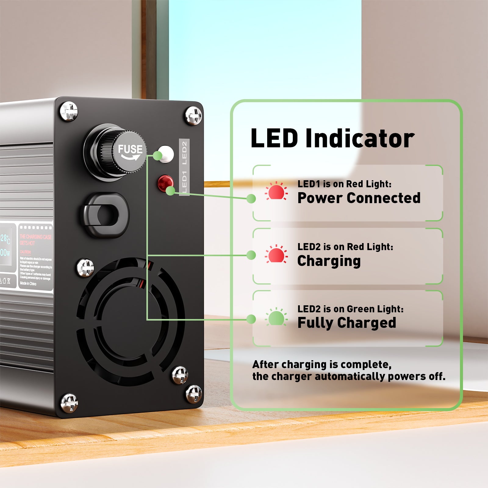 NOEIFEVO 29,4V 3A Lithium-lader til 7S 25,9V Li-Ion Lipo-batterier, med LCD-skærm, køleventilator, automatisk slukning