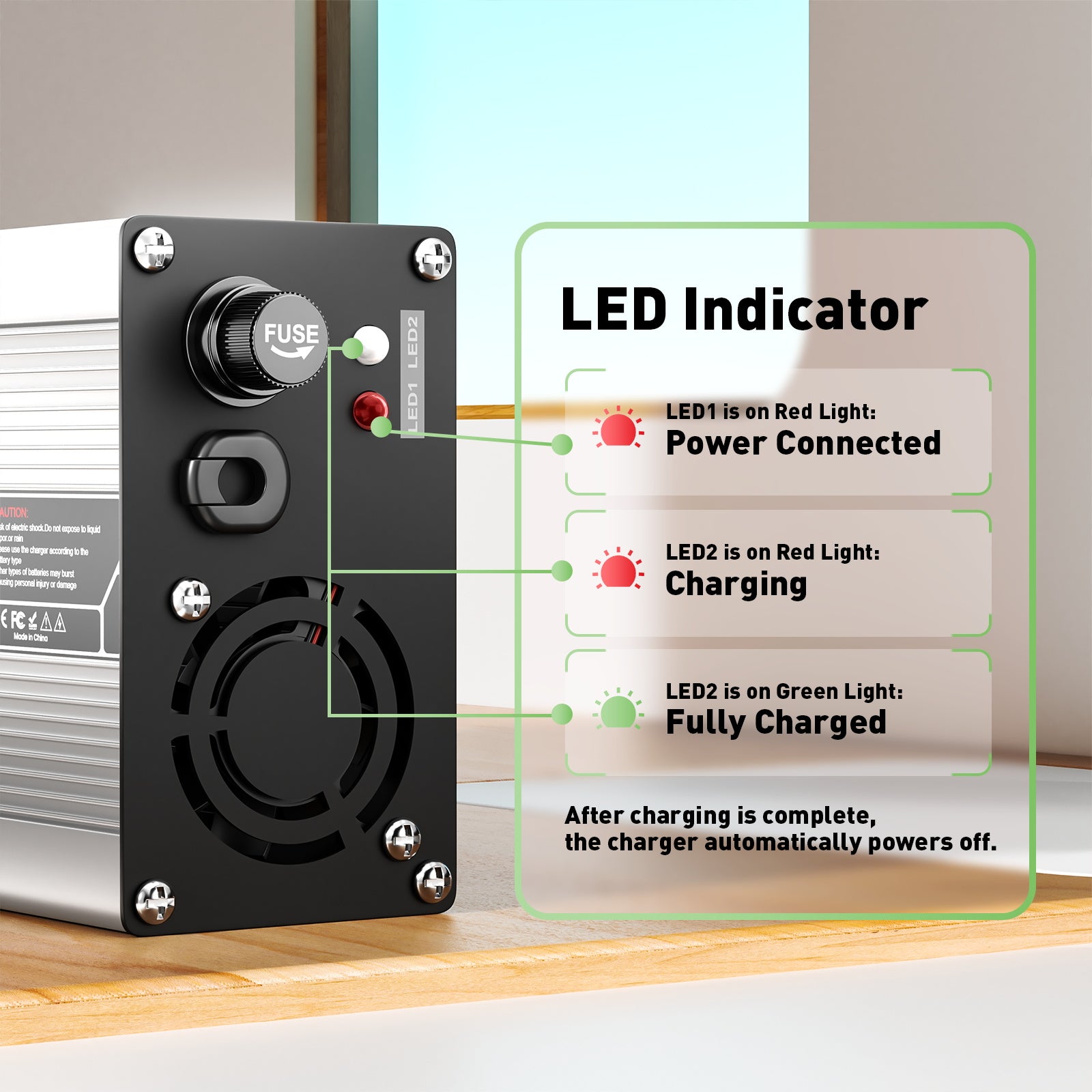 NOEIFEVO 58.8V 3A Lithium-Ladegerät für 14S 51.8V Li-Ion Lipo-Batterien, Kühlventilator, automatischer Abschaltung