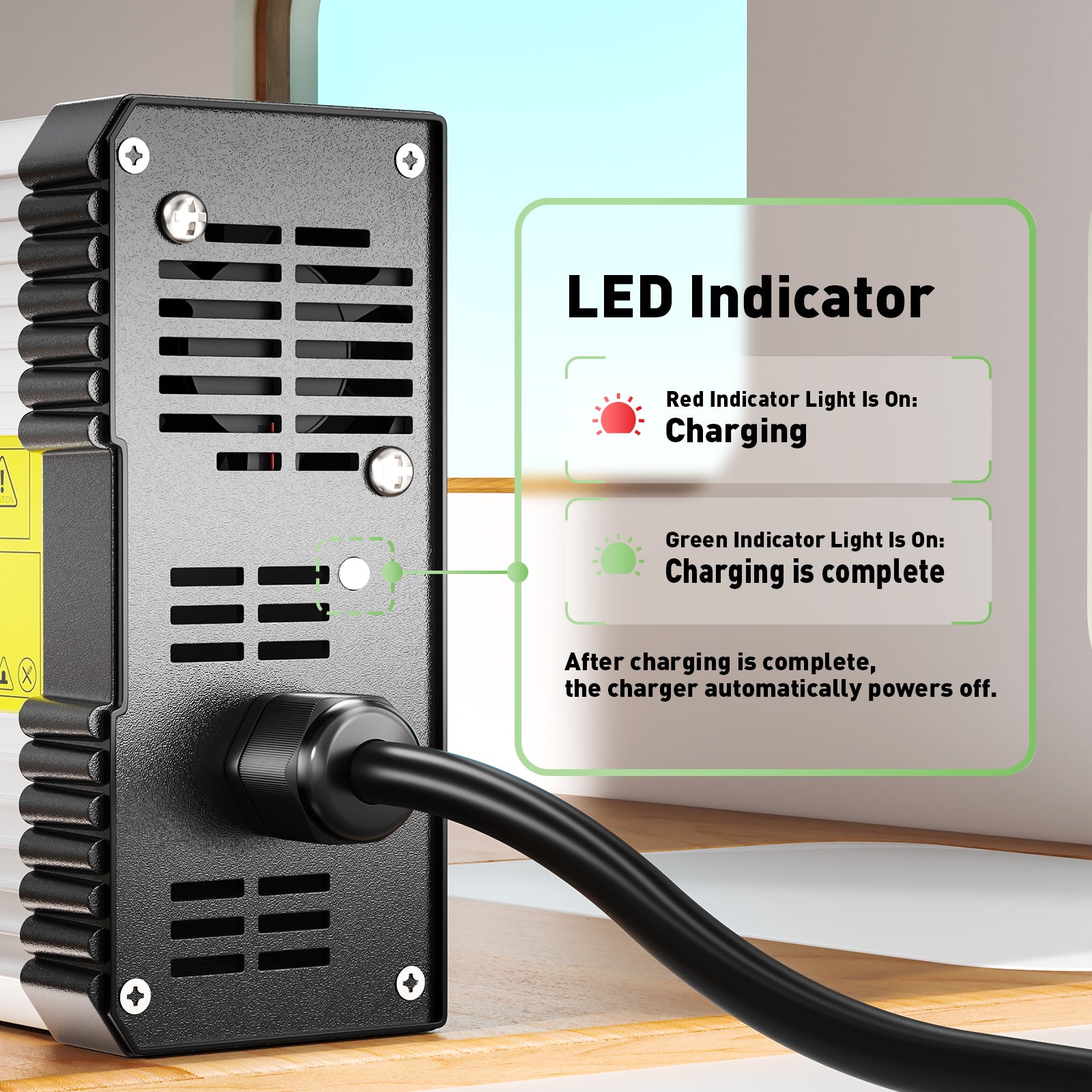 NOEIFEVO 8.4V 20A lithium batterijlader voor 2S 7.4V lithium batterij, met koelventilator, automatische uitschakeling.