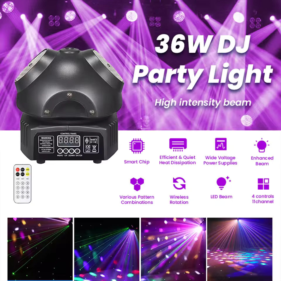 36W Mini-Discolichter, RGBW LED-Partybeleuchtung, Doppel-Moving-Head-Strahler, DMX512 DJ-Ausrüstung Stroboskop-Bühneneffekt für Nachtclub, Bar und Show
