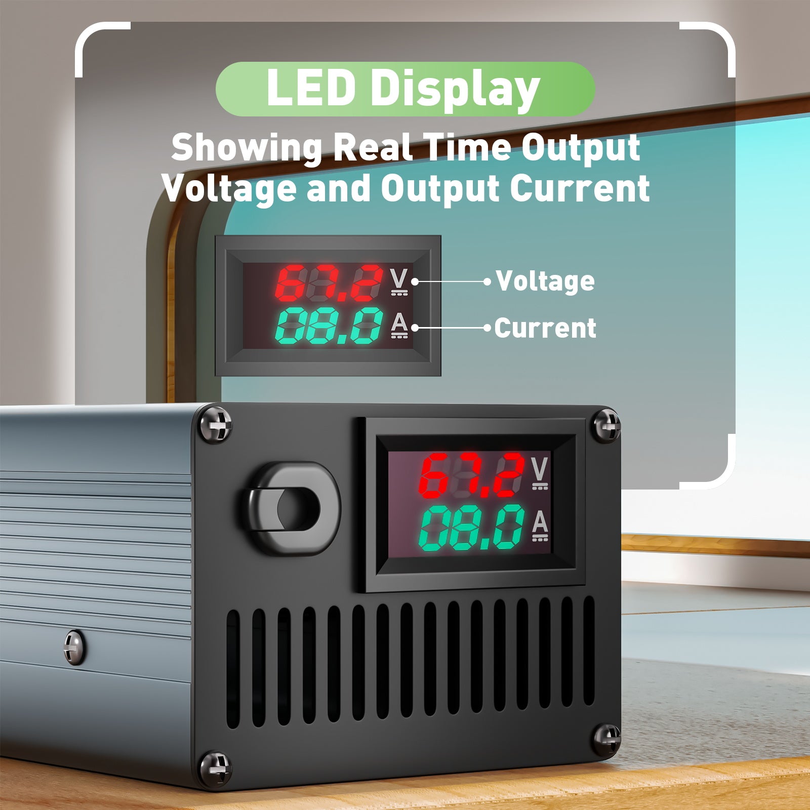 NOEIFEVO 67.2V 8A 16S Lithium-batterilader til 16S 60V Li-ion batterier, strømindstilling 1-8A, langsom opladning og hurtig opladning (MLC1300)