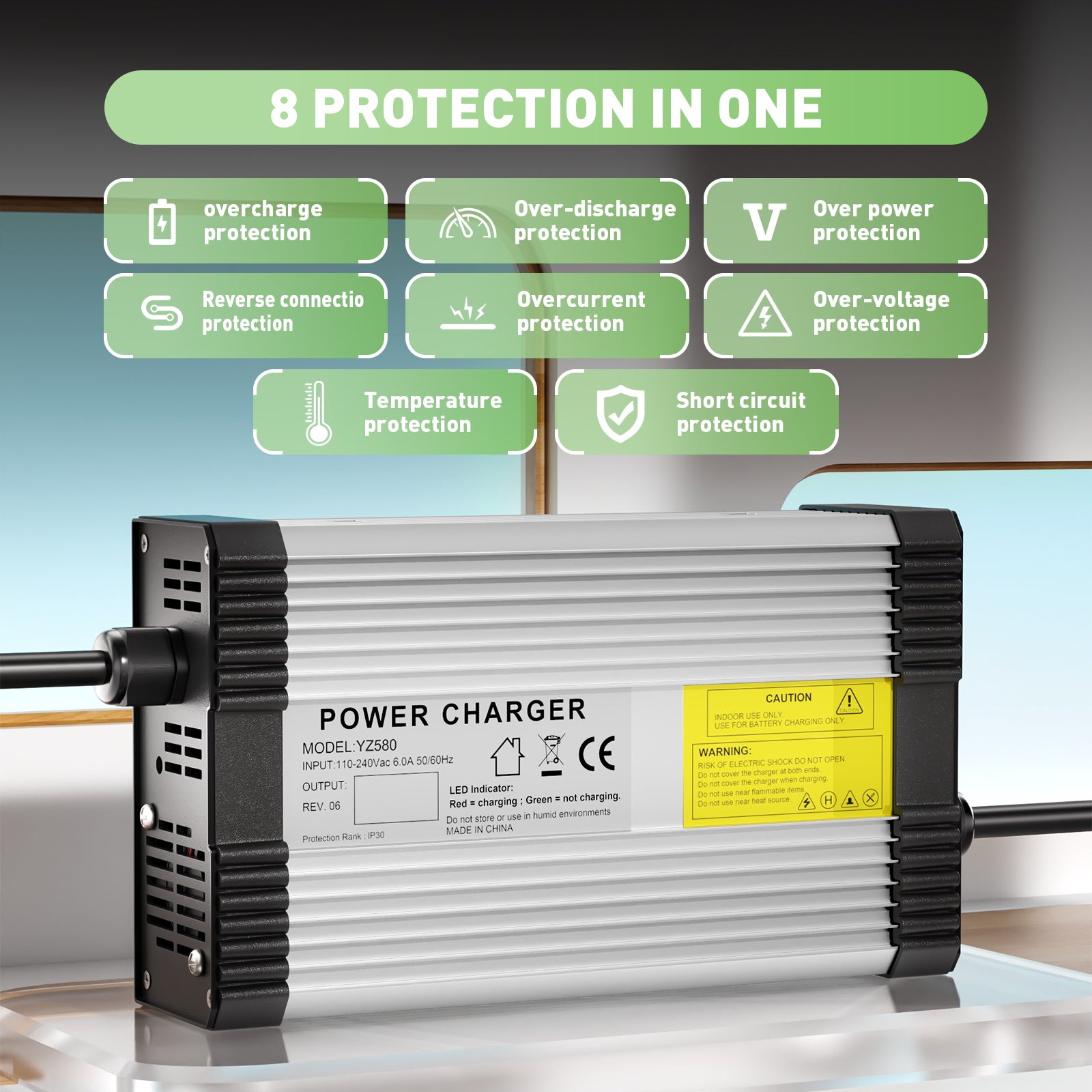 NOEIFEVO Caricabatterie al piombo-acido 69V-73.5V 5A per batterie al piombo-acido 60V, con ventola di raffreddamento e spegnimento automatico