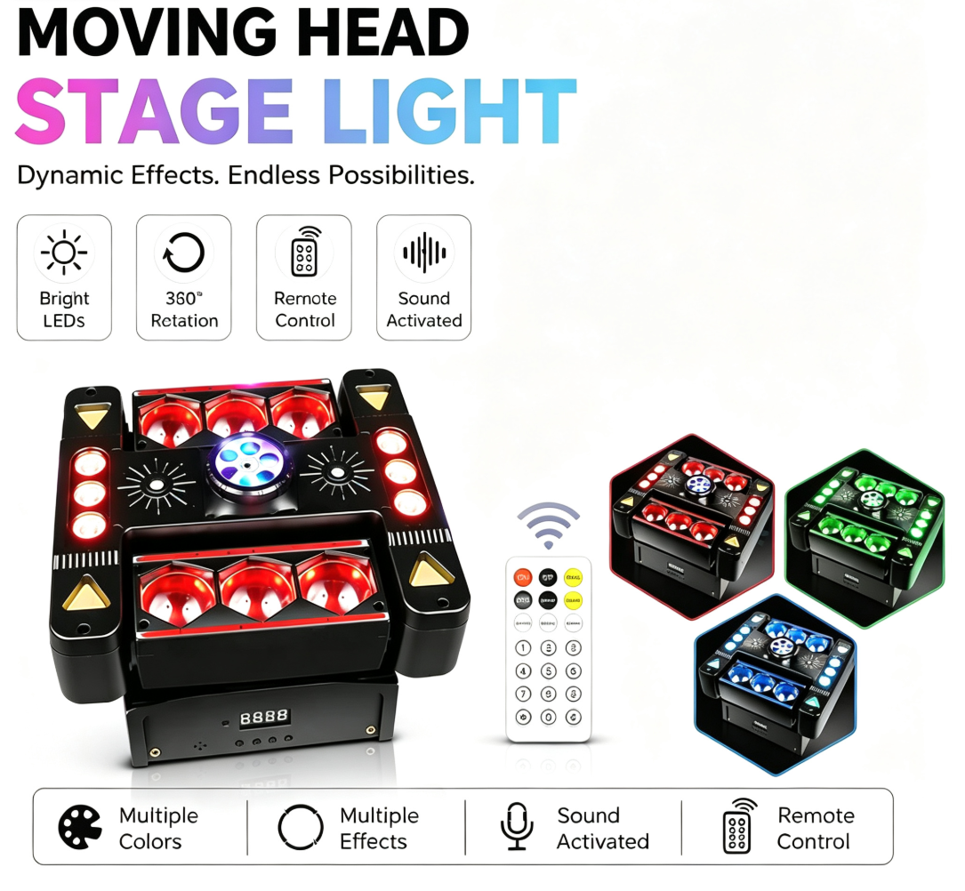 80W 6Arm RGB Partylicht 360° Moving Head DJ Bühnenstrahler DMX512 & Musiksteuerung Disco Licht für Club Party Konzert Bar Weihnachten