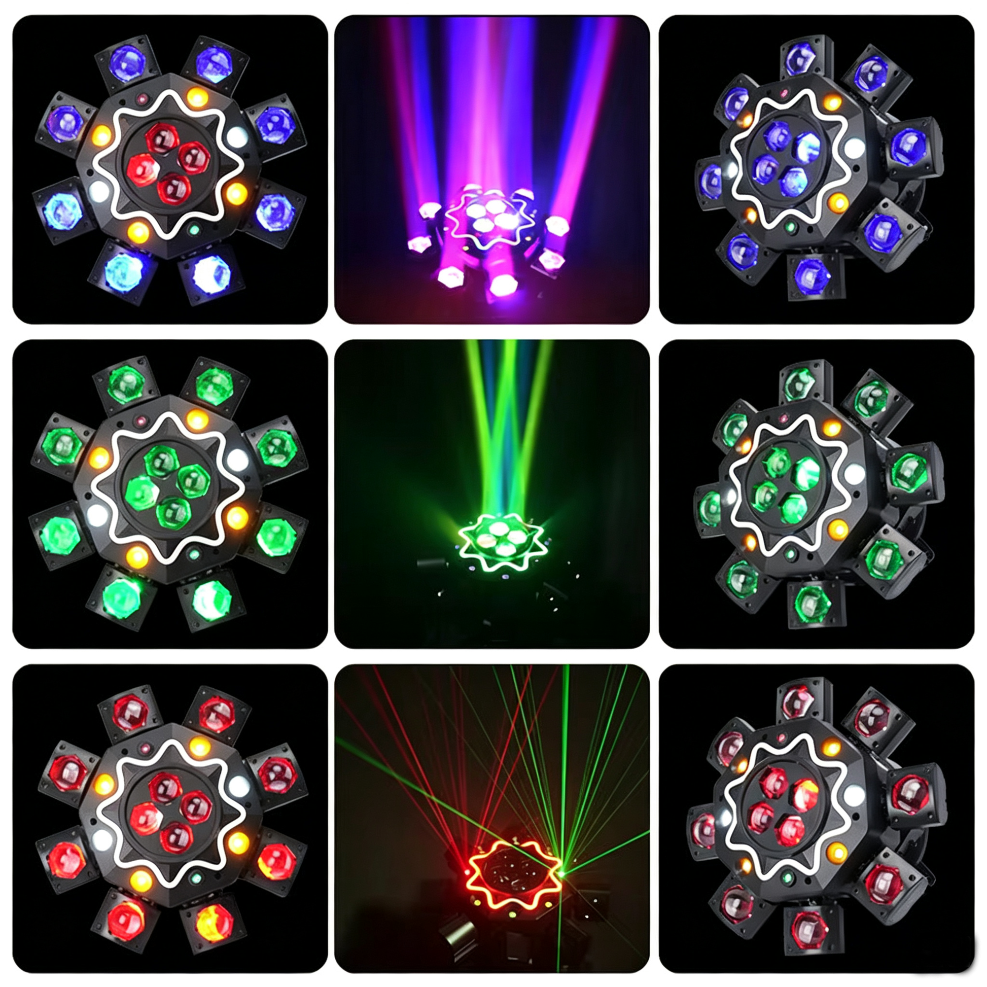 200W Bienenauge 8-Arm Moving Head Licht, DJ-Bühnenbeleuchtung mit DMX512-Unterstützung, RGBW 4-in-1 LED-Partylight mit Fernbedienung für Hochzeiten, Bars, Clubs und Discos