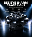 200W Bienenauge 8-Arm Moving Head Licht, DJ-Bühnenbeleuchtung mit DMX512-Unterstützung, RGBW 4-in-1 LED-Partylight mit Fernbedienung für Hochzeiten, Bars, Clubs und Discos