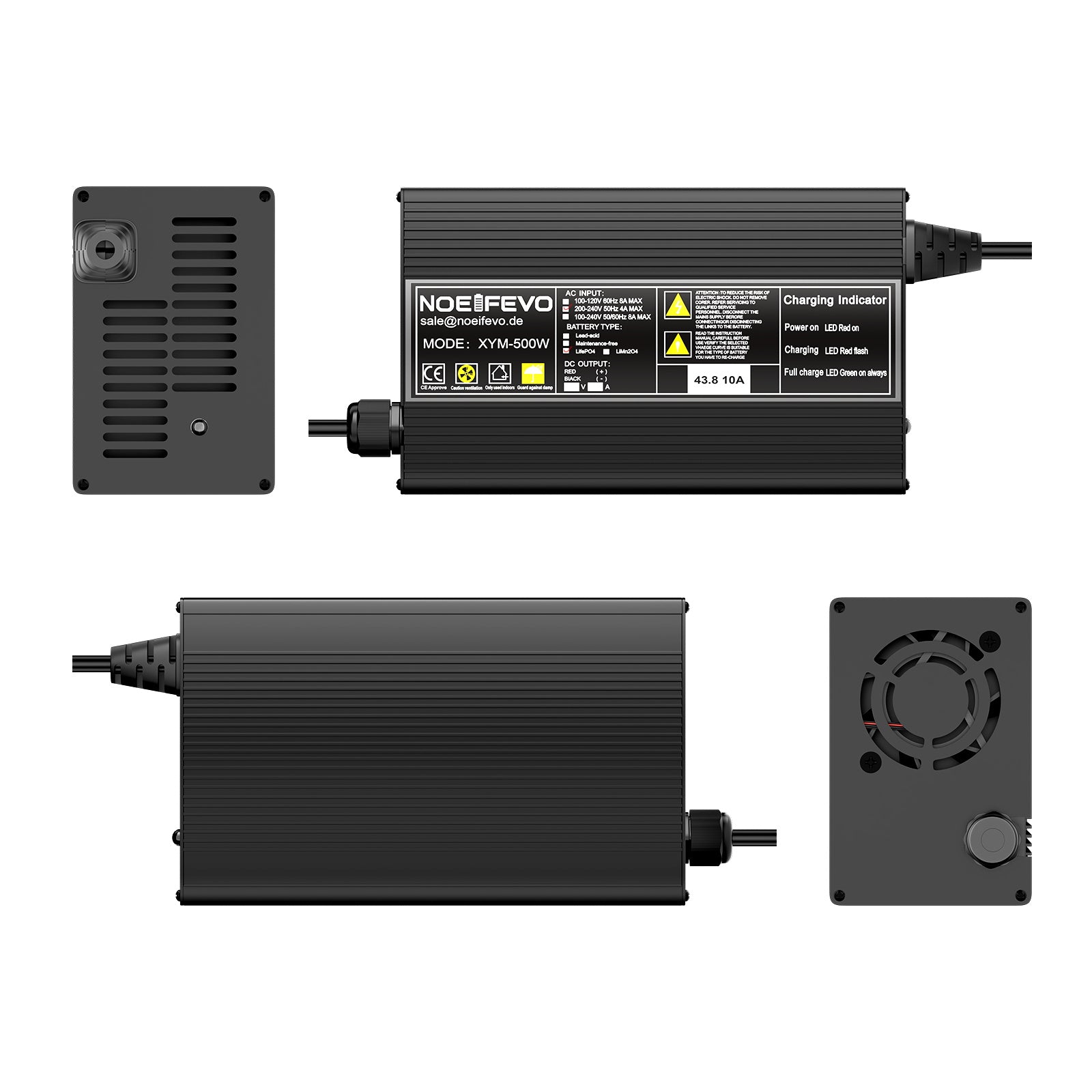 Noeifevo 43,8 V 10 A LiFePO4 Caricabatterie  per batteria LiFePO4 36 V 38,4 V 12 S
​