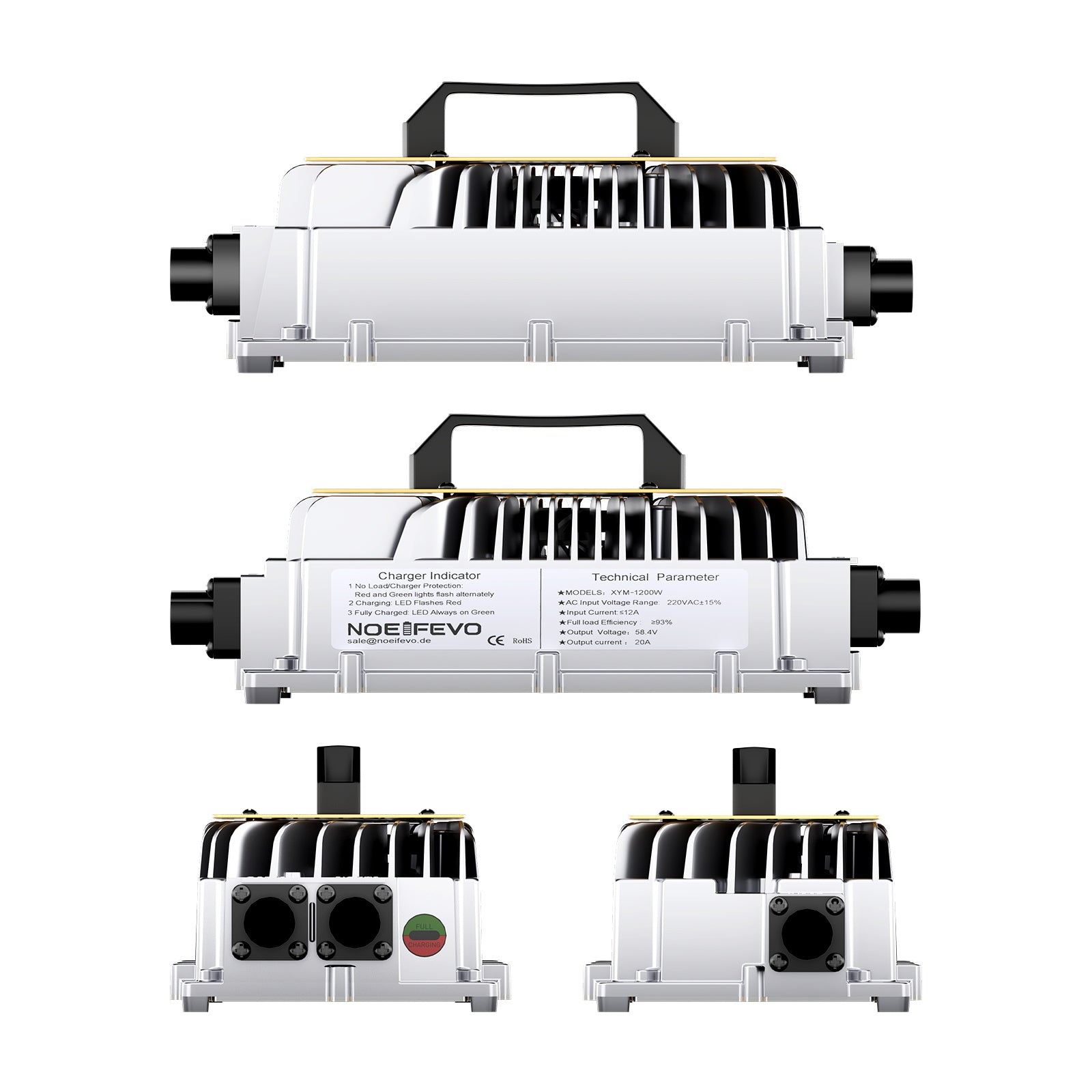 NOEIFEVO 58.4V 20A Lithium Lifepo4 batterioplader til 48V (51.2V)16S batteri, vandtæt, 0 V BMS aktivering, automatisk nedlukning med fuld beskyttelse