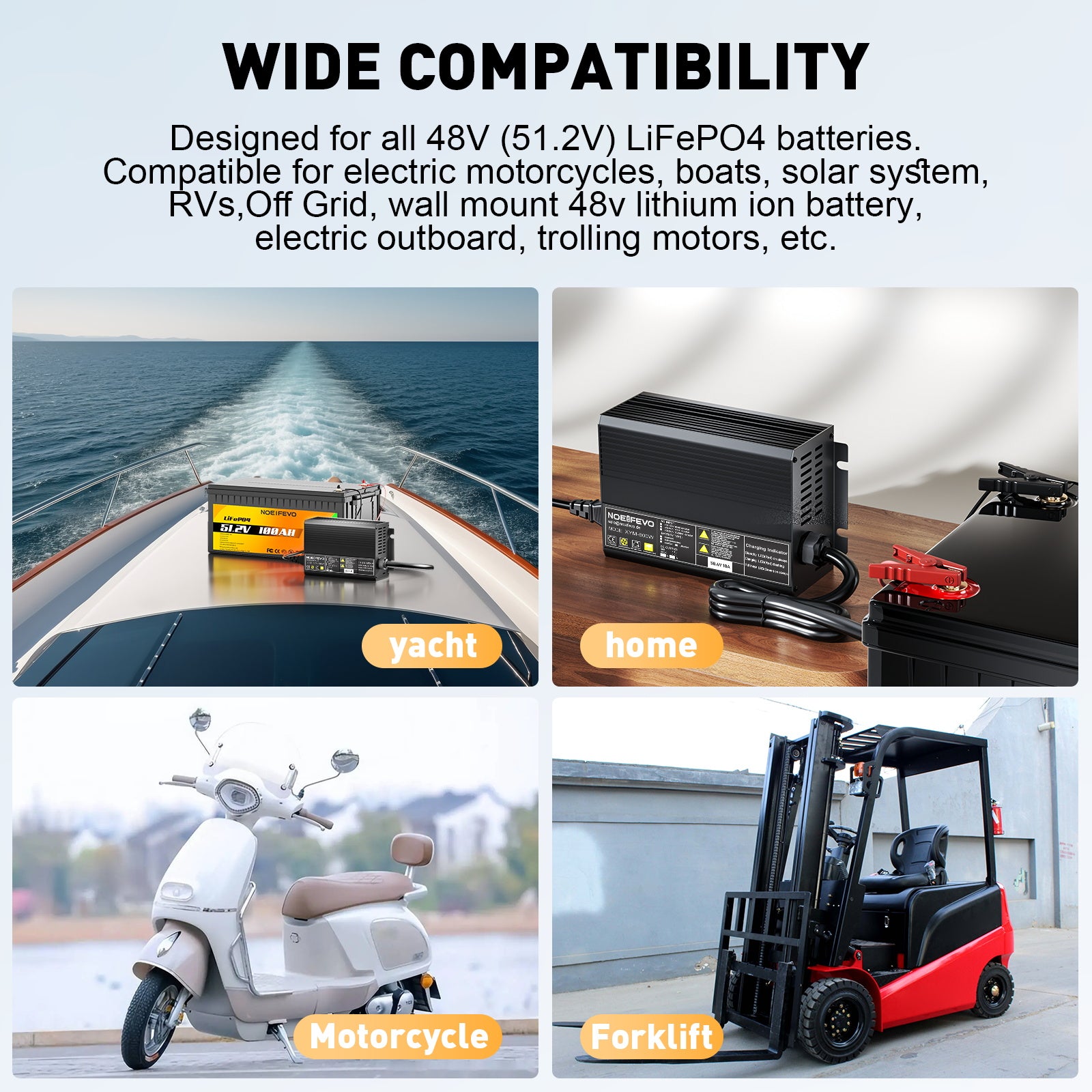 NOEIFEVO 58,4 V 10 A LiFePO4batería de  Cargador para batería de litio de 51,2 V (48 V) 16S para carros de golf, vehículos recreativos y motores de pesca eléctricos