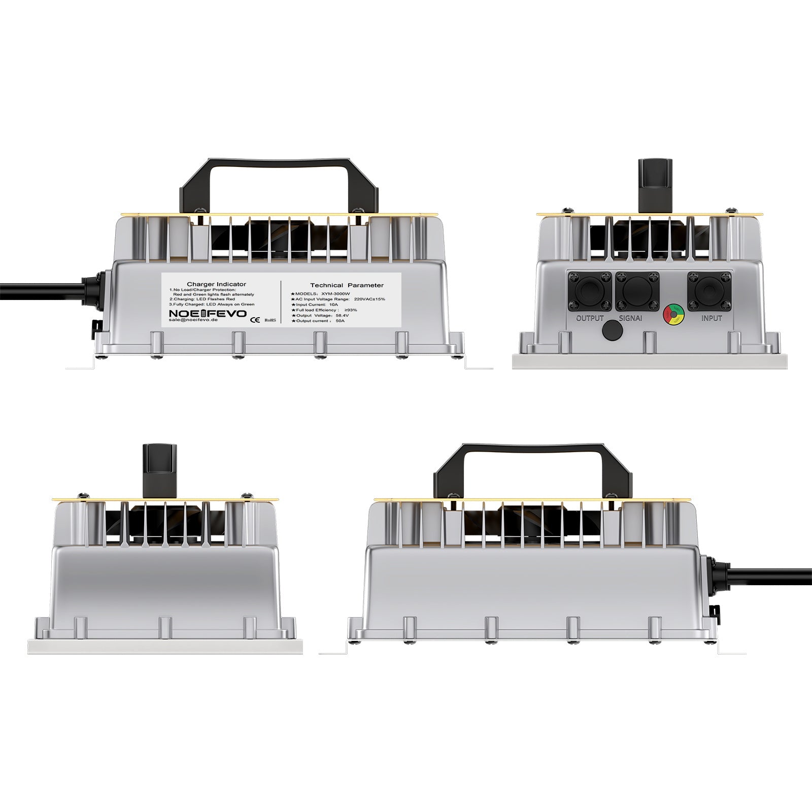 NOEIFEVO 58.4V 50A LiFePO4 carregador de bateria para 51.2V (48V) 16S LiFePO4 bateria, à prova d'água, 0V BMS ativado