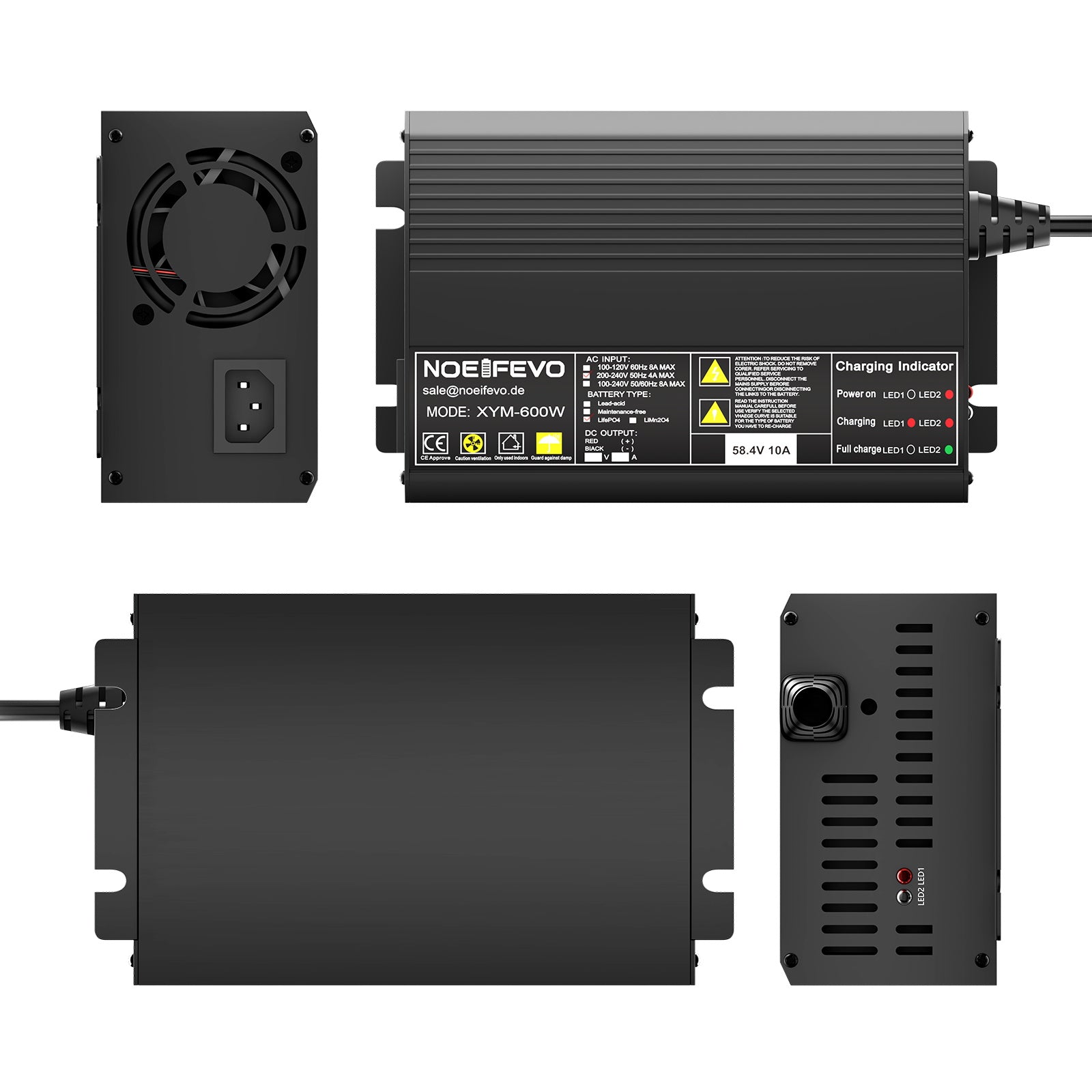 NOEIFEVO 58.4V 10A LiFePO4 Caricabatteria per 51.2V(48V) 16S LiFePO4 Batteria