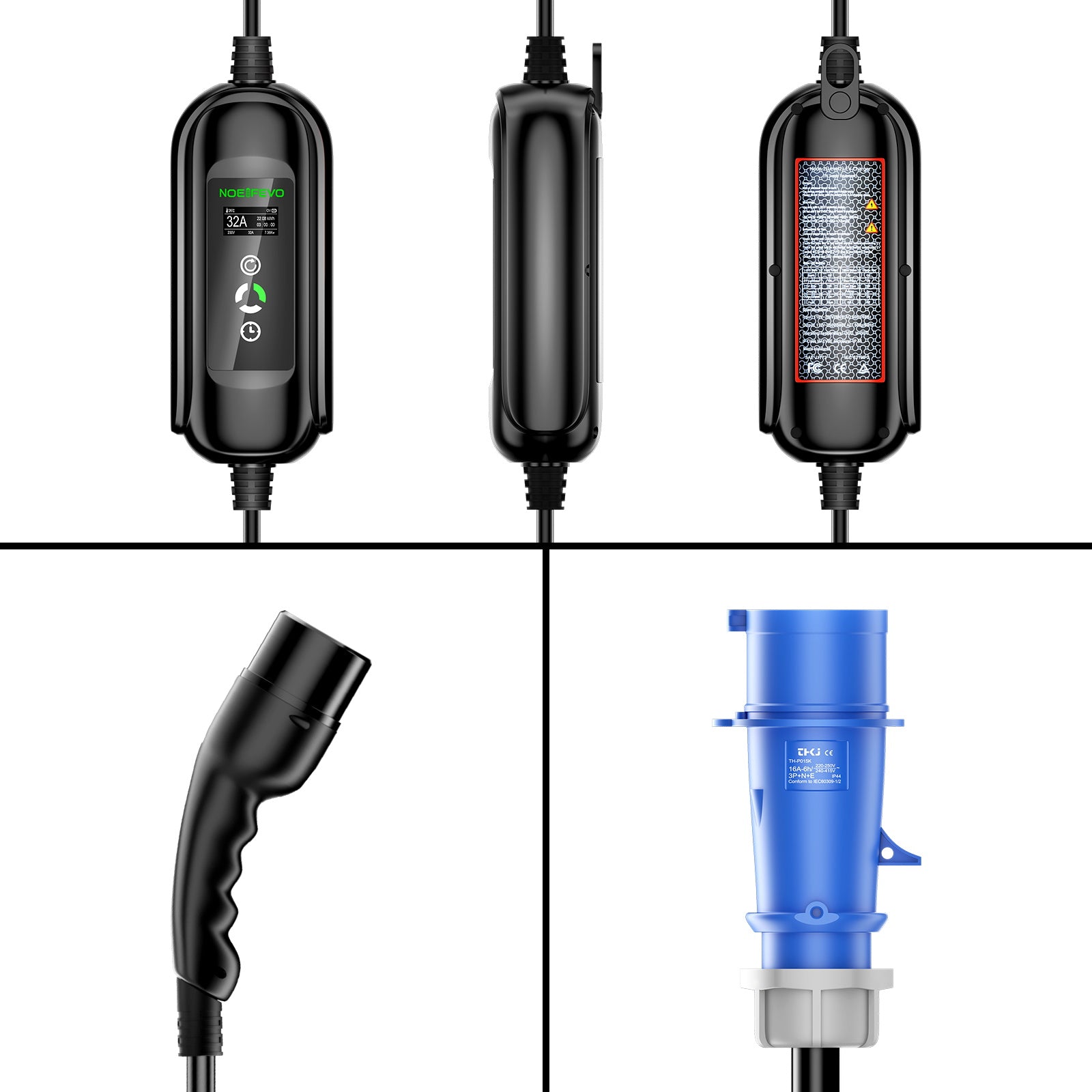 Cabo de carregamento de veículos eléctricos NOEIFEVO 7.2KW, carregador de veículos eléctricos tipo 2 32A 1 fase, estação de carregamento de EVSE móvel com ficha azul CEE