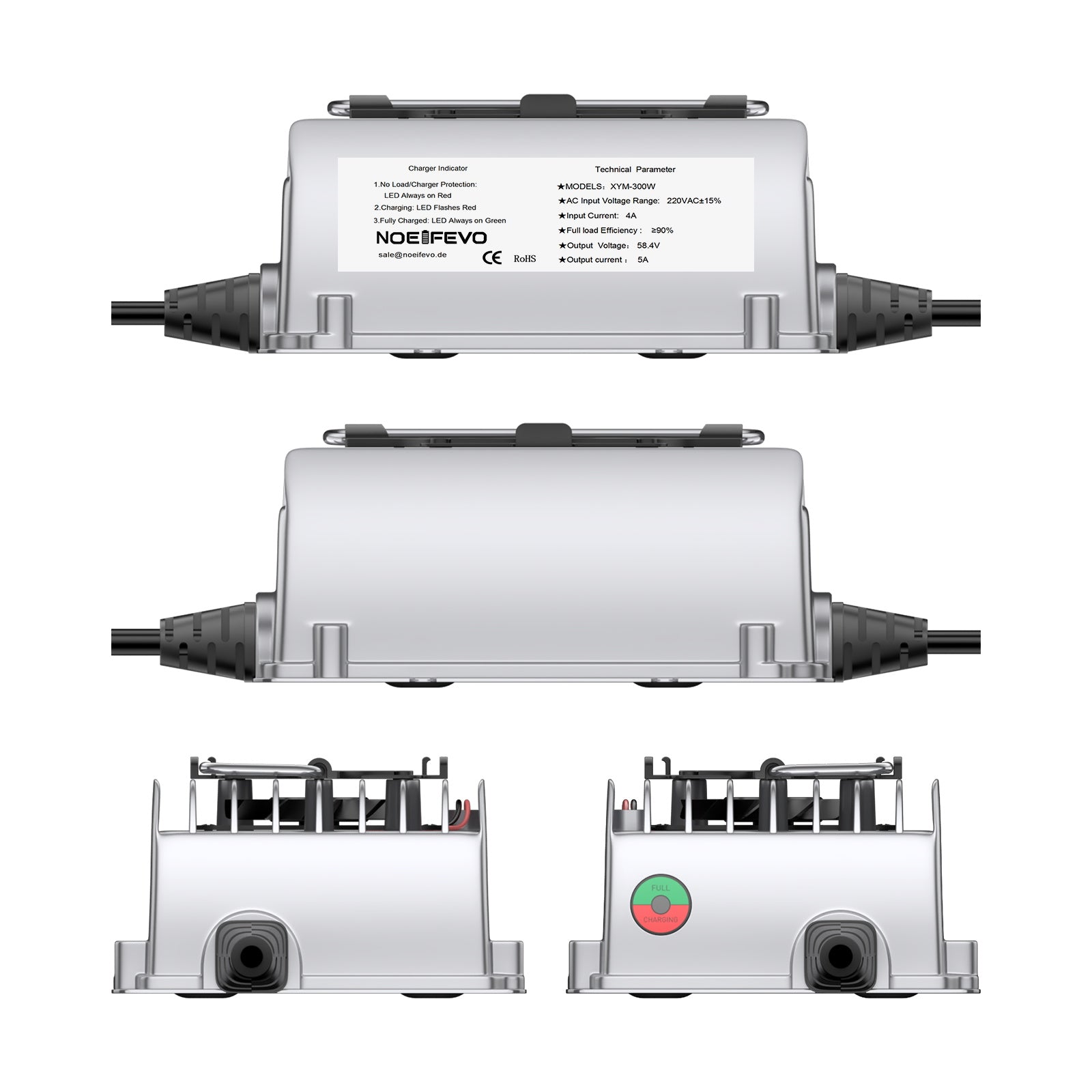 NOEIFEVO 58,4 V 5A impermeabile LiFePO4 Caricabatteria per 51,2 V (48 V) 16S LiFePO4 batteria  