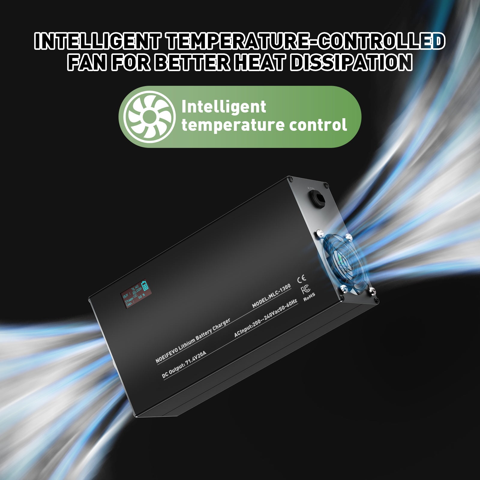 NOEIFEVO 71.4V 20A Nabíjačka batérií na lítium pre 60V 62.9V 17S lítiové, Li-Ion a Li-Po batérie, LCD displej, nastaviteľný prúd, nabíjačka pre e-bicykle, skútre, elektrické motocykle