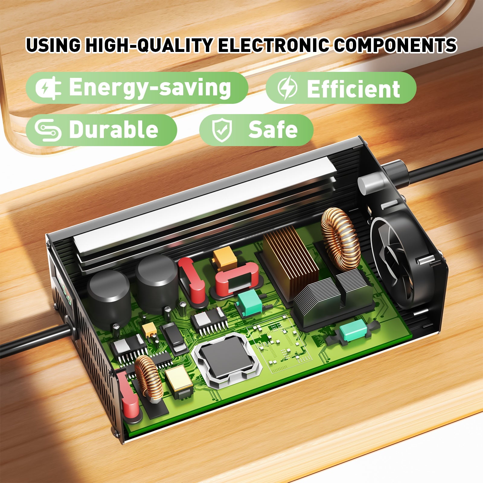 Laadapparaat voor lithium LiFePO4-batterijen van NOEIFEVO 51.2V 48V 16S, uitgangsspanning 58.4V, stroominstelling 1-15A, langzaam en snel laden (MLC1300)