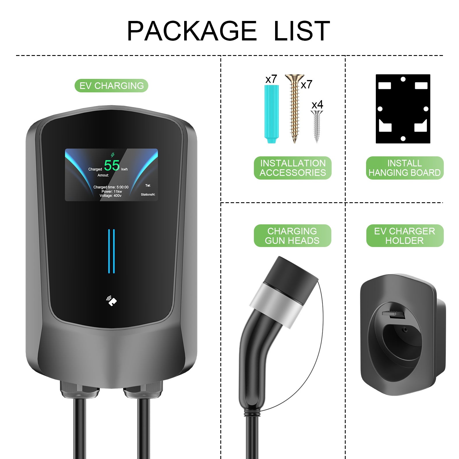 Noeifevo Q6 7KW 11KW 22KW EV estação de carregamento wallbox, cabo de carregamento rápido 5M à prova d'água, WiFi opcional
​