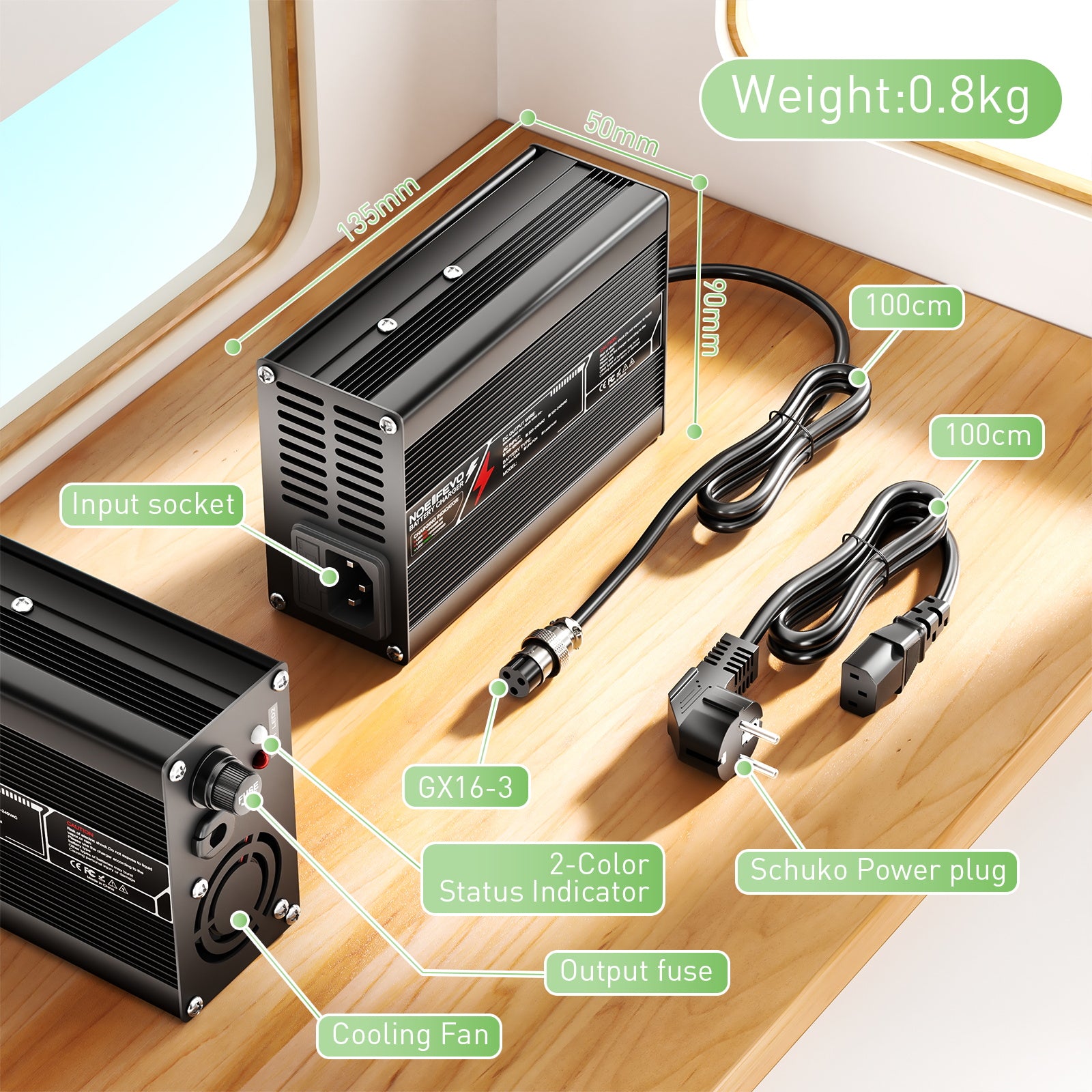 NOEIFEVO 54.6V 5A Lithium-Ladegerät für 13S 48V Ebike Roller Akku,Aluminiumgehäuse, Lüfter