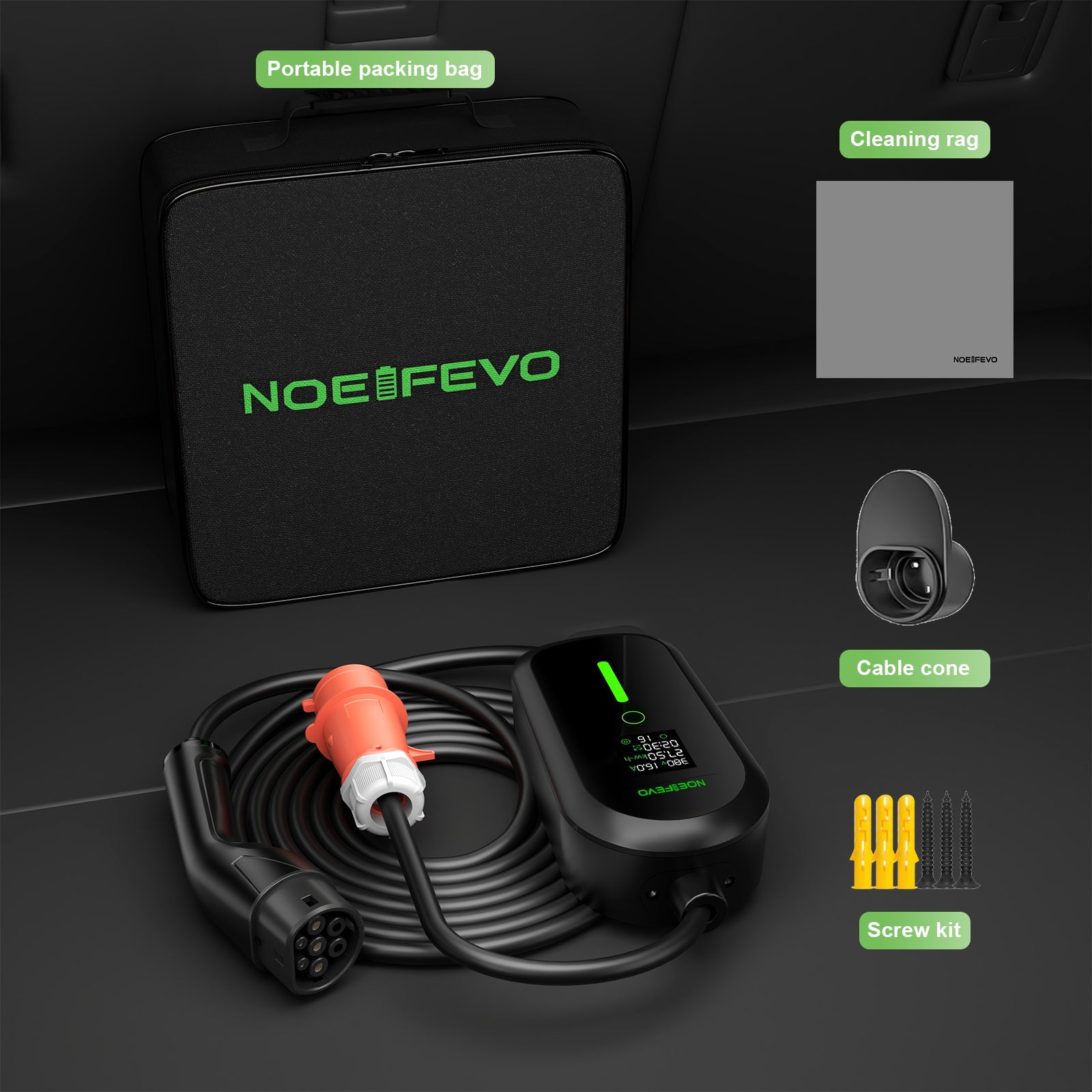 NOEIFEVO F097 11KW Wallbox mobile EV con app, 3-fase 6-16A con potenza di carica regolabile, controllo remoto Wi-Fi, cavo di ricarica CEE 16A a Tipo 2 per caricatore EV