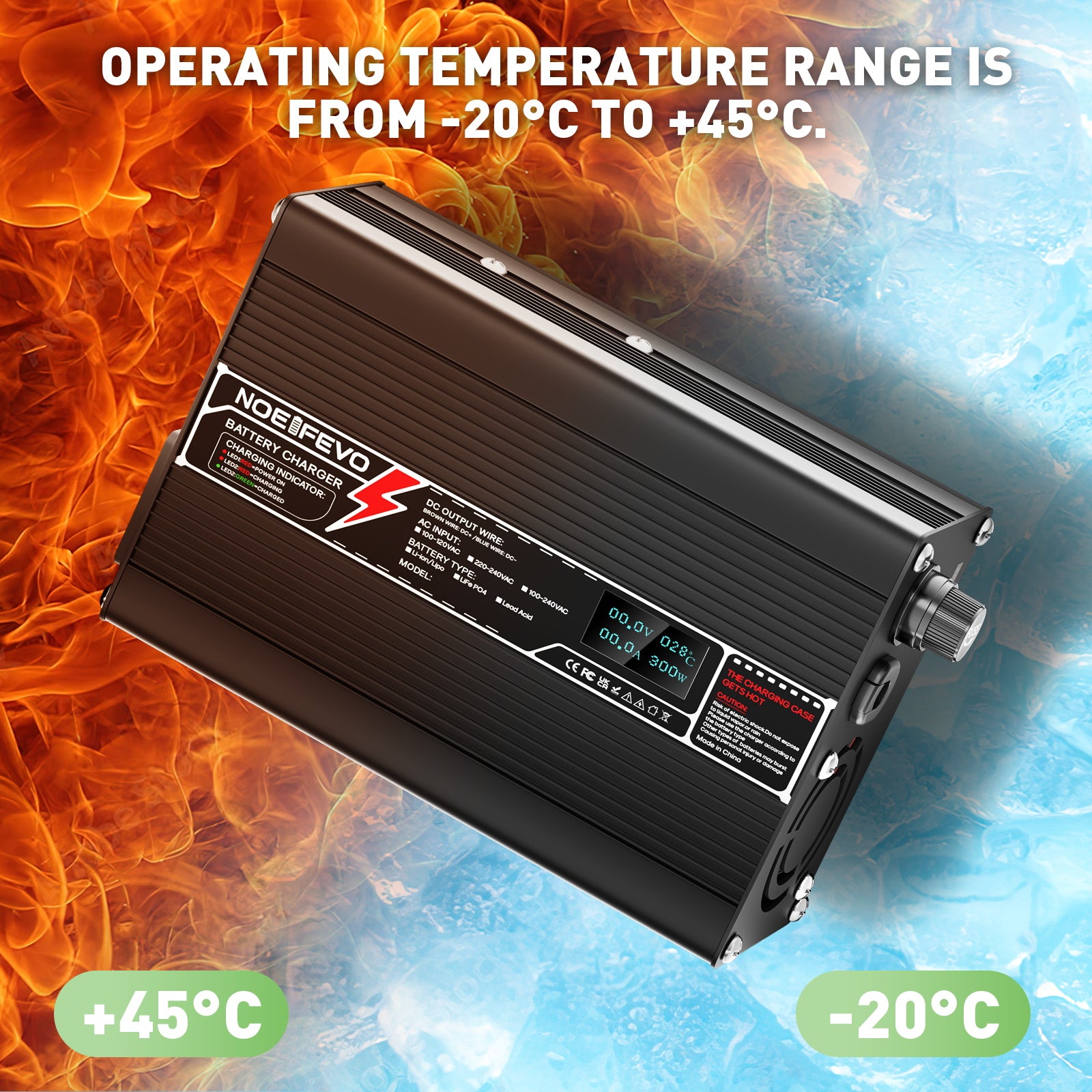 NOEIFEVO 16.8V 7A litiumladdare för 4S 14.8V Li-Ion Lipo-batterier, med LCD-display, kylfläkt, automatisk avstängning