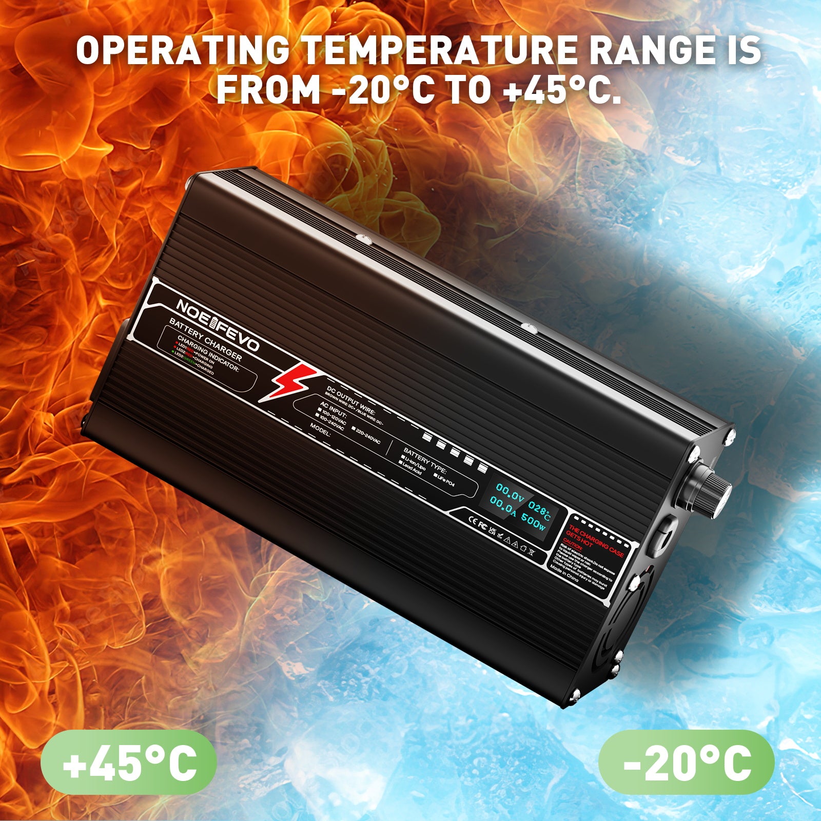 NOEIFEVO 58,4V 8A LiFePO4-batterioplader til 16S 48V 51,2V LiFePO4-litiumbatteri, LED-skærm, aluminiumhus