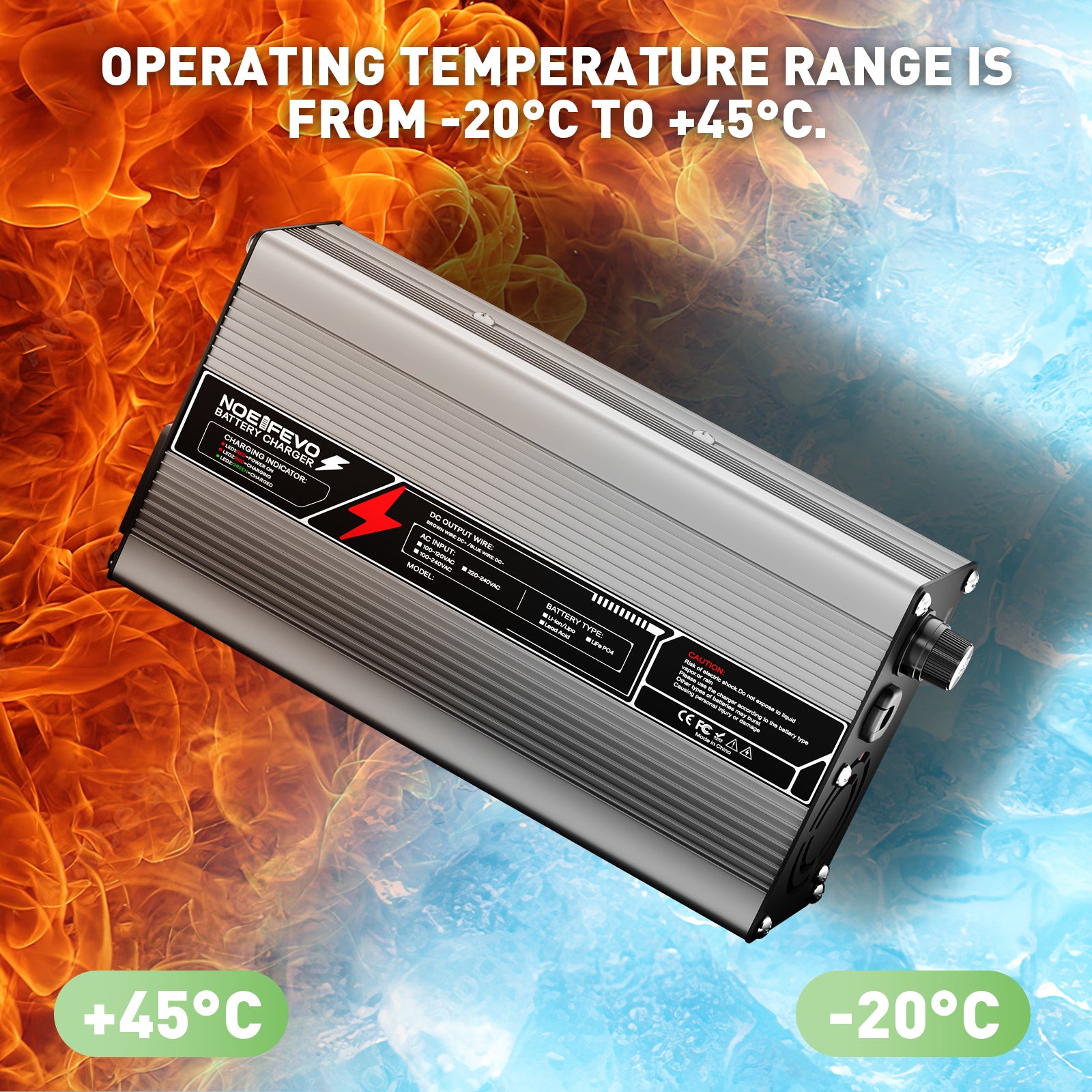 NOEIFEVO 79,8 V 5 A Lithium-batterilader til 70,2 V 19S-batteri, automatisk slukning, aluminiums hus, med blæser (sølv)