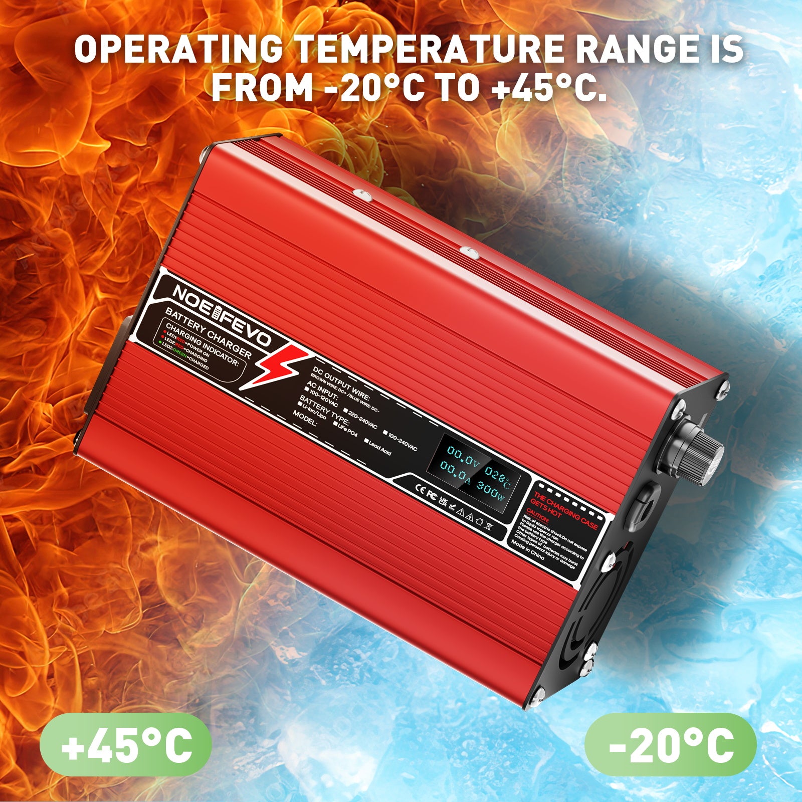 NOEIFEVO 21V 5A litio al Caricabatterie per batterie Li-Ion Lipo 5S 18,5V, ventola di raffreddamento, spegnimento automatico (ROSSO)