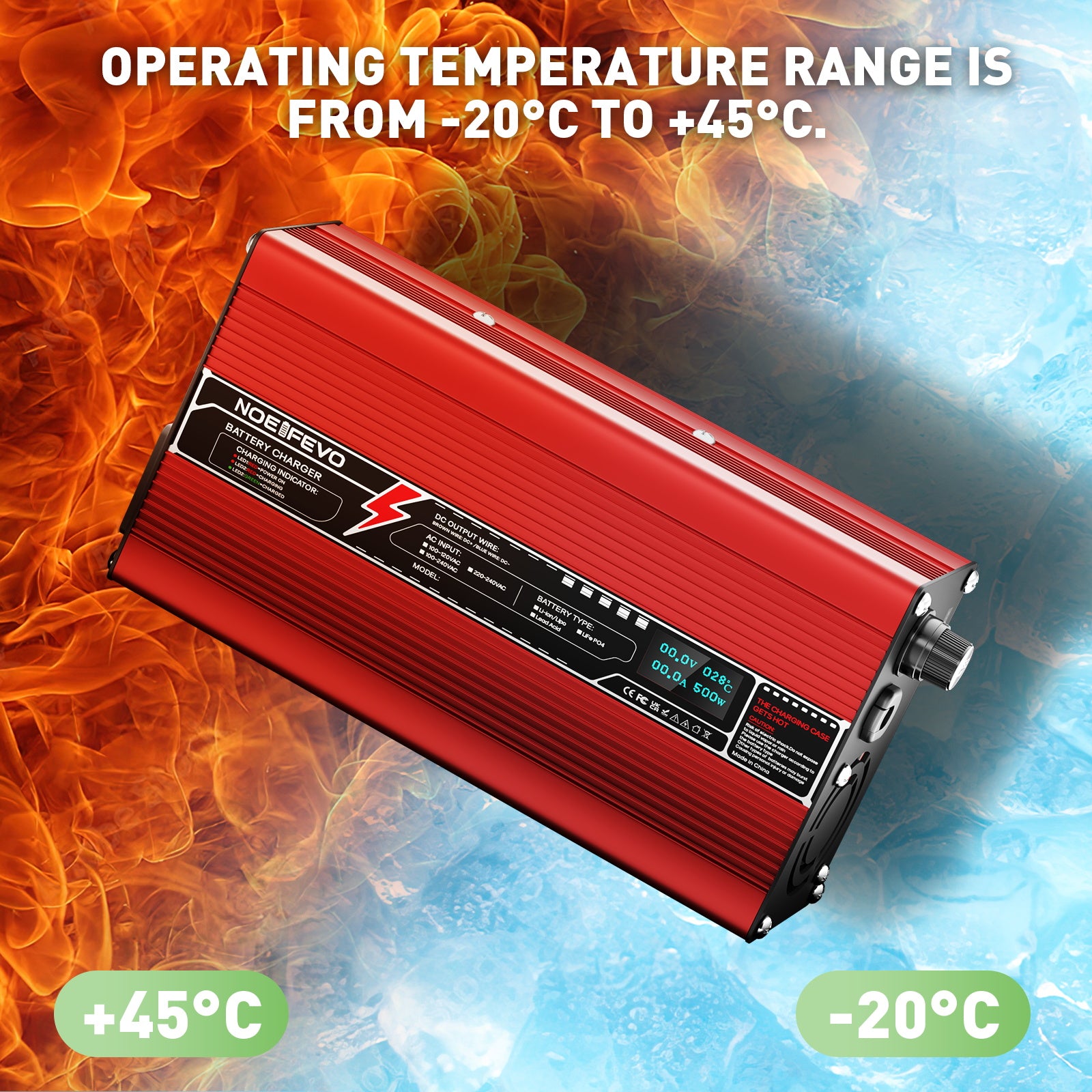 NOEIFEVO 54.75V 8A LiFePO4-batteriladdare för 48V 15S LiFePO4-batterier, automatisk avstängning, OLED-display, aluminiumhus, med fläkt