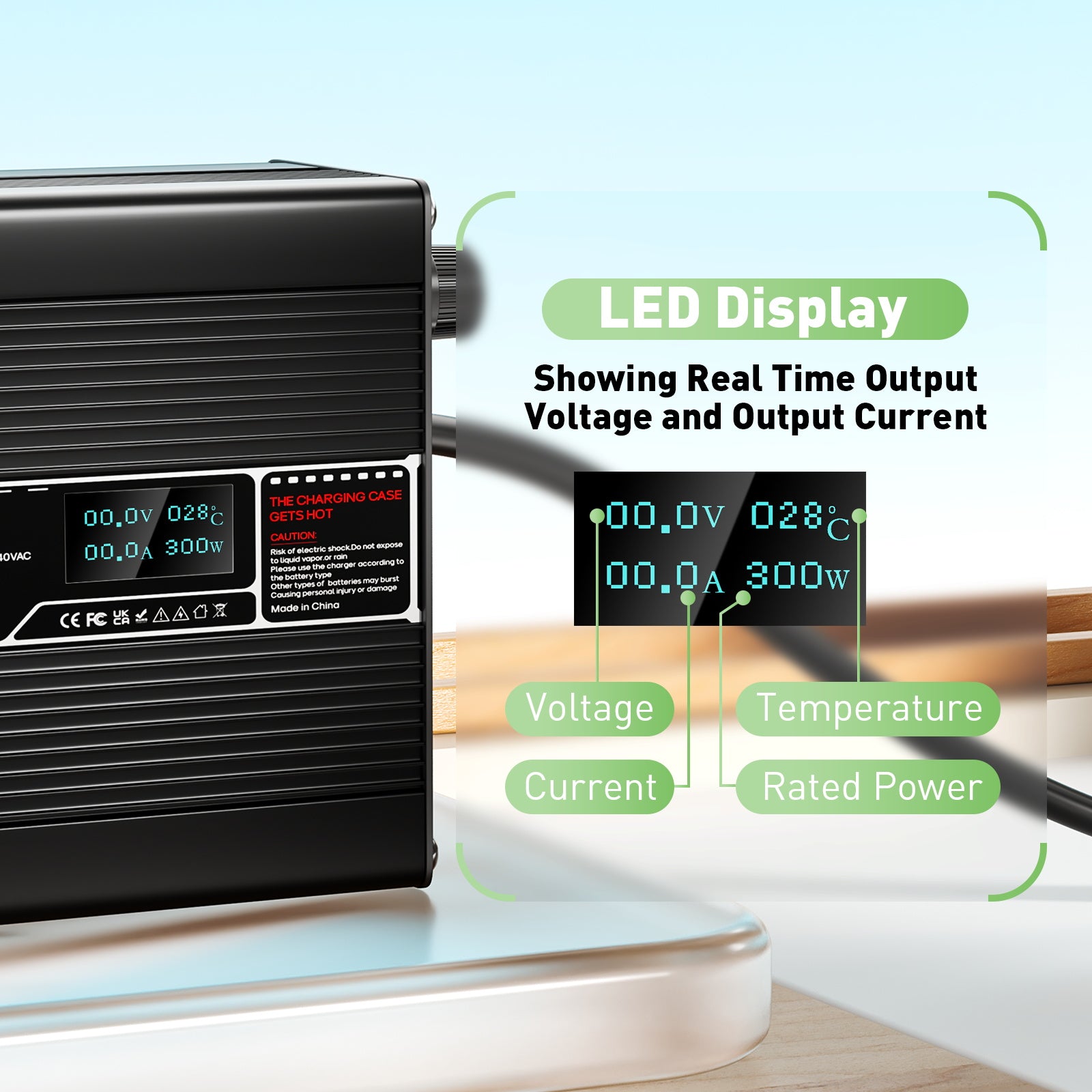 NOEIFEVO 48V 5A Blei-Säure-Batterieladegerät, OLED-Display, Aluminiumgehäuse, intelligentes Ladegerät, XT60/XT90/XLR/IECC13