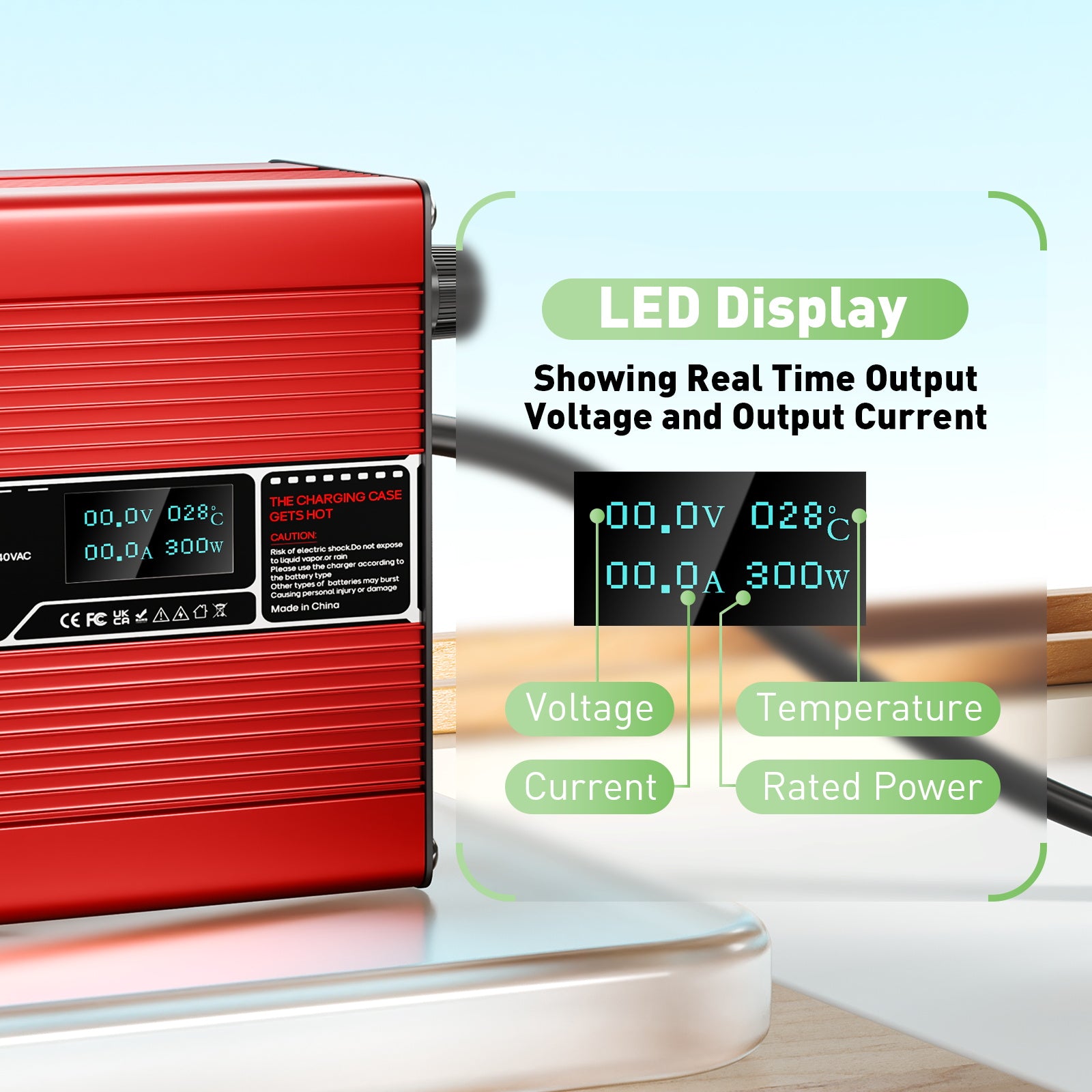 Cargador de Litio NOEIFEVO 33.6V 2A 3A 4A 5A para baterías 8S 29.6V Li-Ion Lipo, con pantalla LCD, ventilador de refrigeración, apagado automático (ROJO)