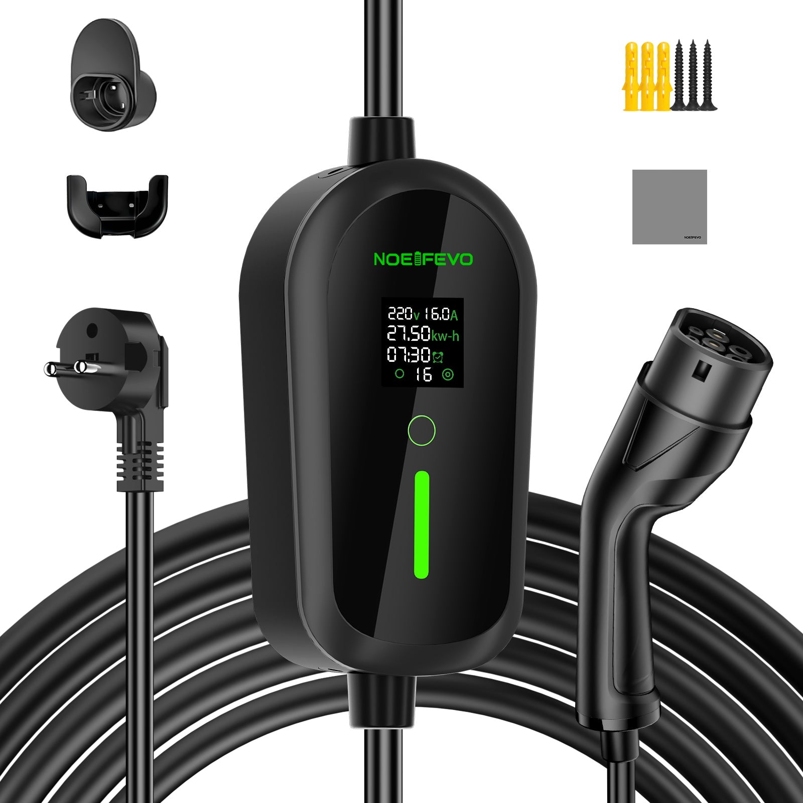 Noeifevo Portátil Tipo 2/Tipo 1 3.7KW 16A EV Cargador,  5m/10m/15m móvil EV Cable de carga con Schuko
